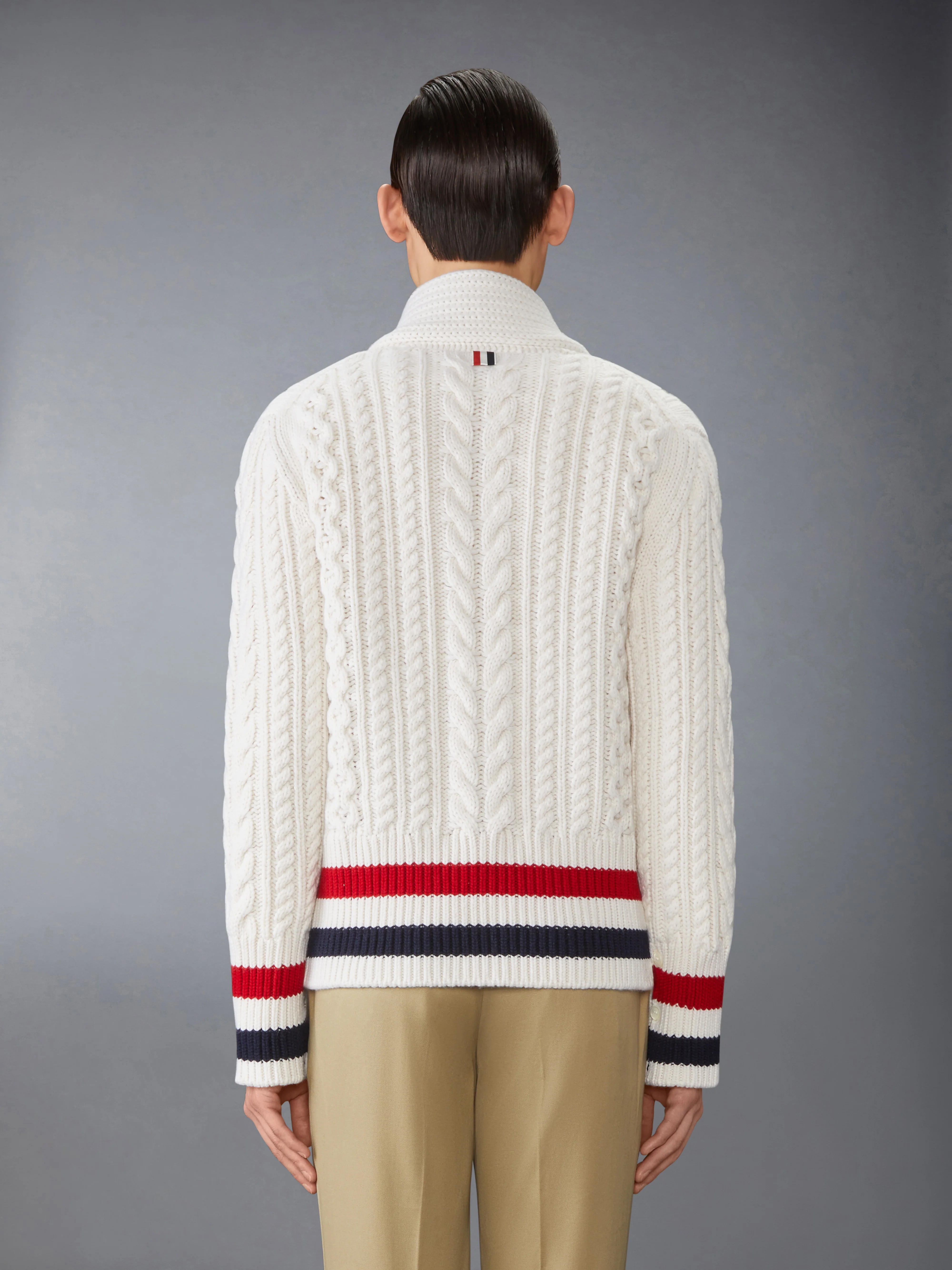 ARAN CABLE CASHMERE RWB STRIPE CARDIGAN - Image 3