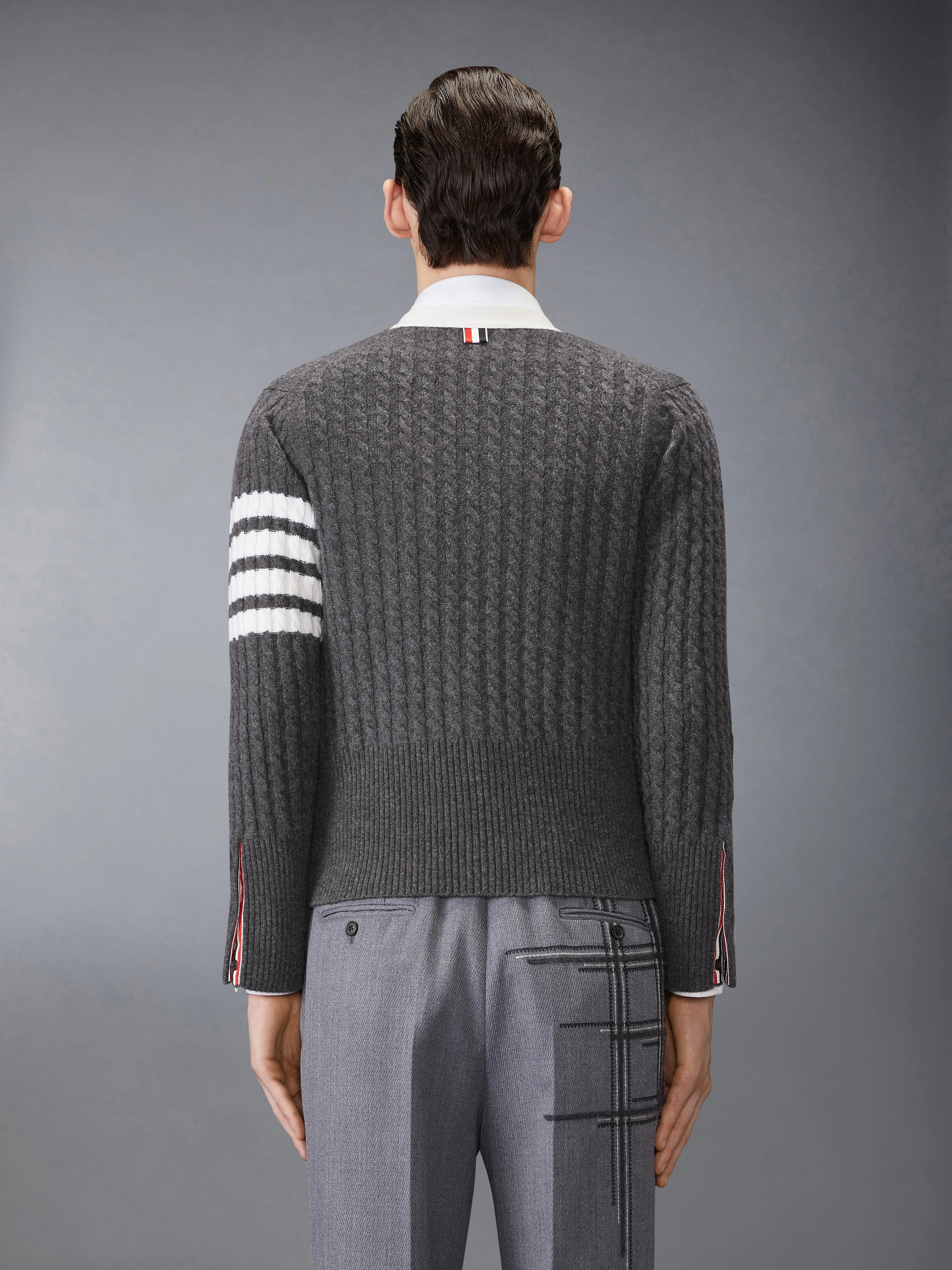 CASHMERE 4-BAR V NECK CARDIGAN - Image 2