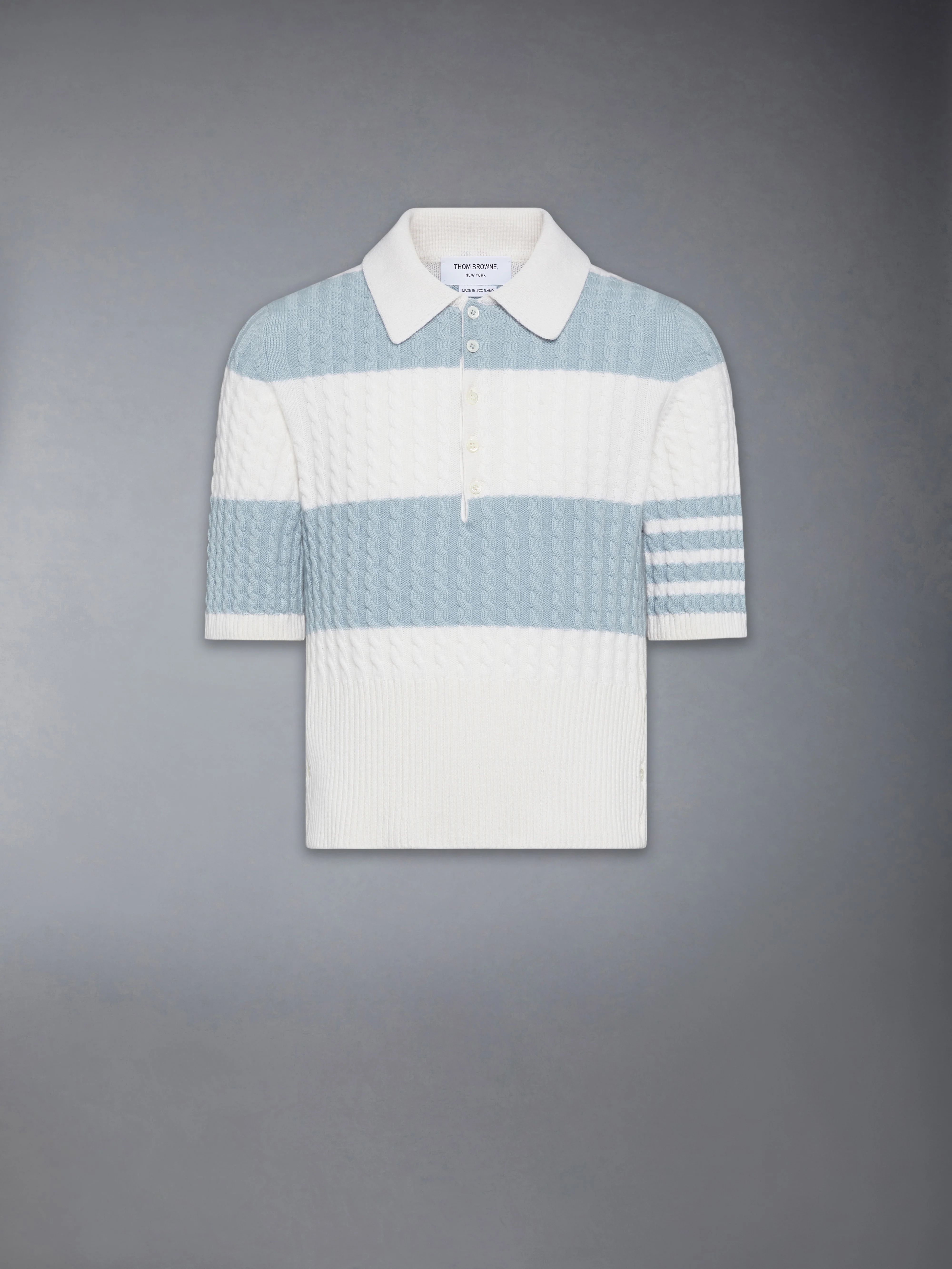 CASHMERE BABY CABLE STITCH 4-BAR RUGBY STRIPE POLO - Image 6