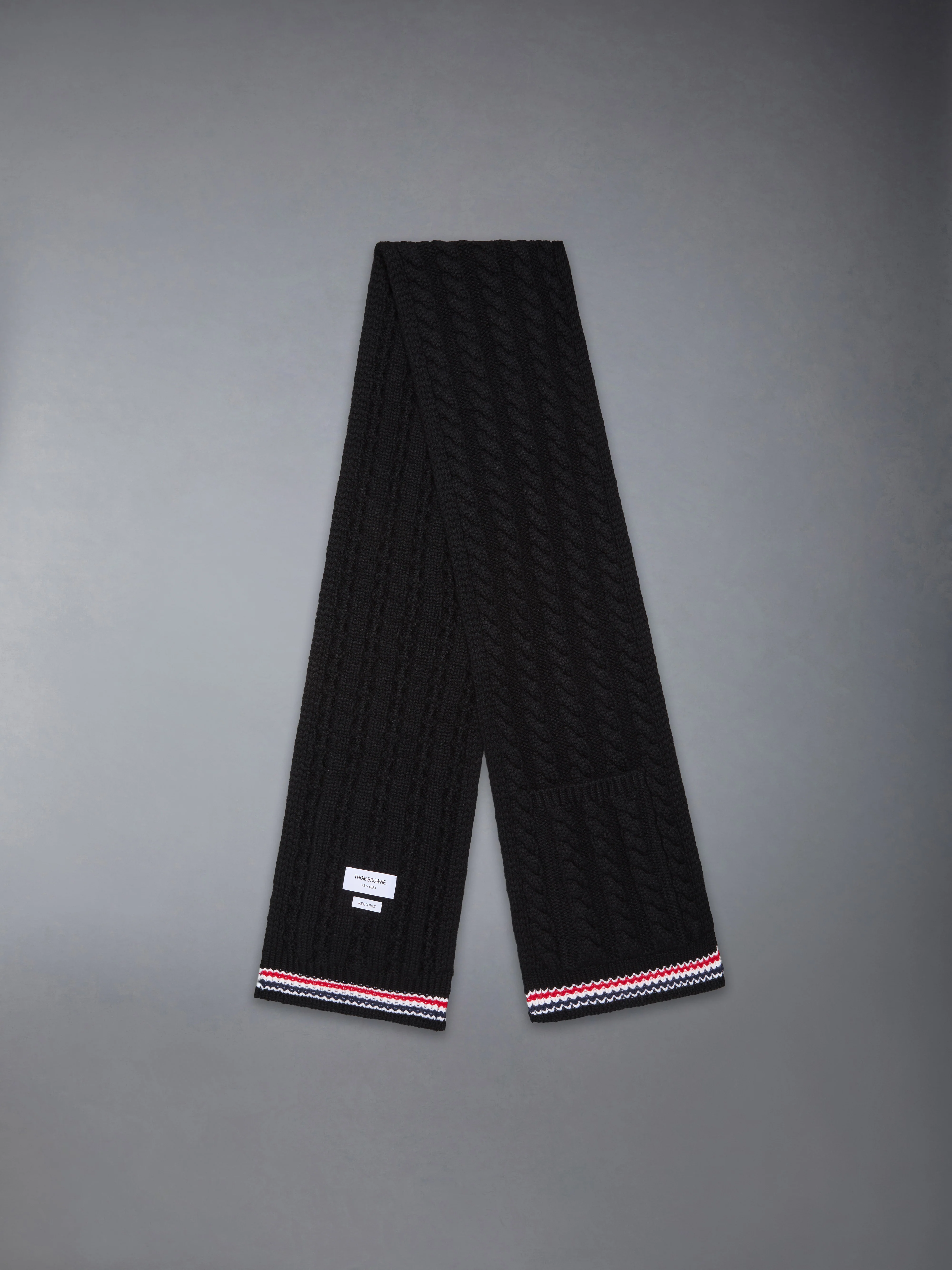 CASHMERE BABY CABLE STITCH RWB STRIPE POCKET SCARF - Image 2