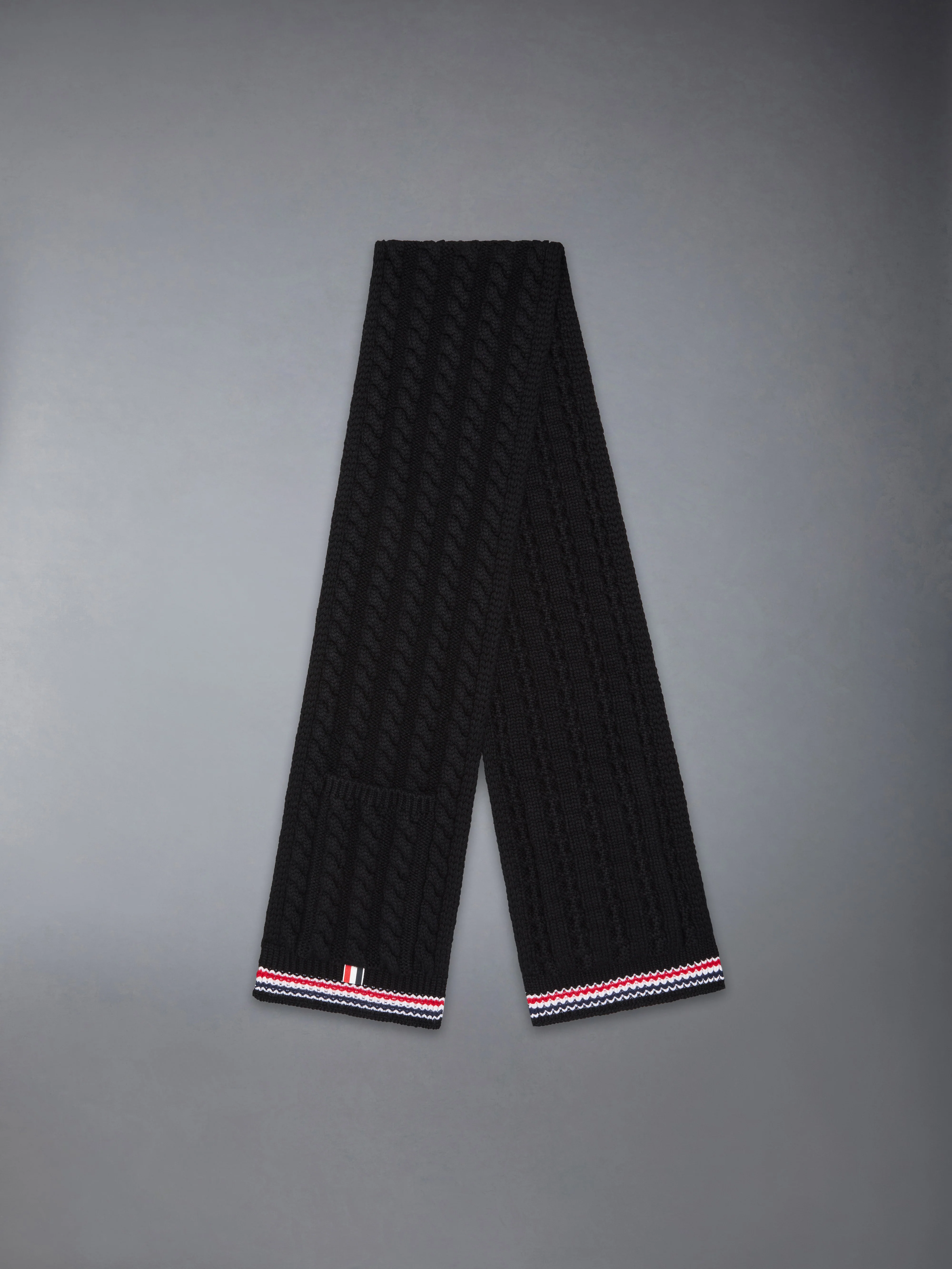 CASHMERE BABY CABLE STITCH RWB STRIPE POCKET SCARF - Image 3