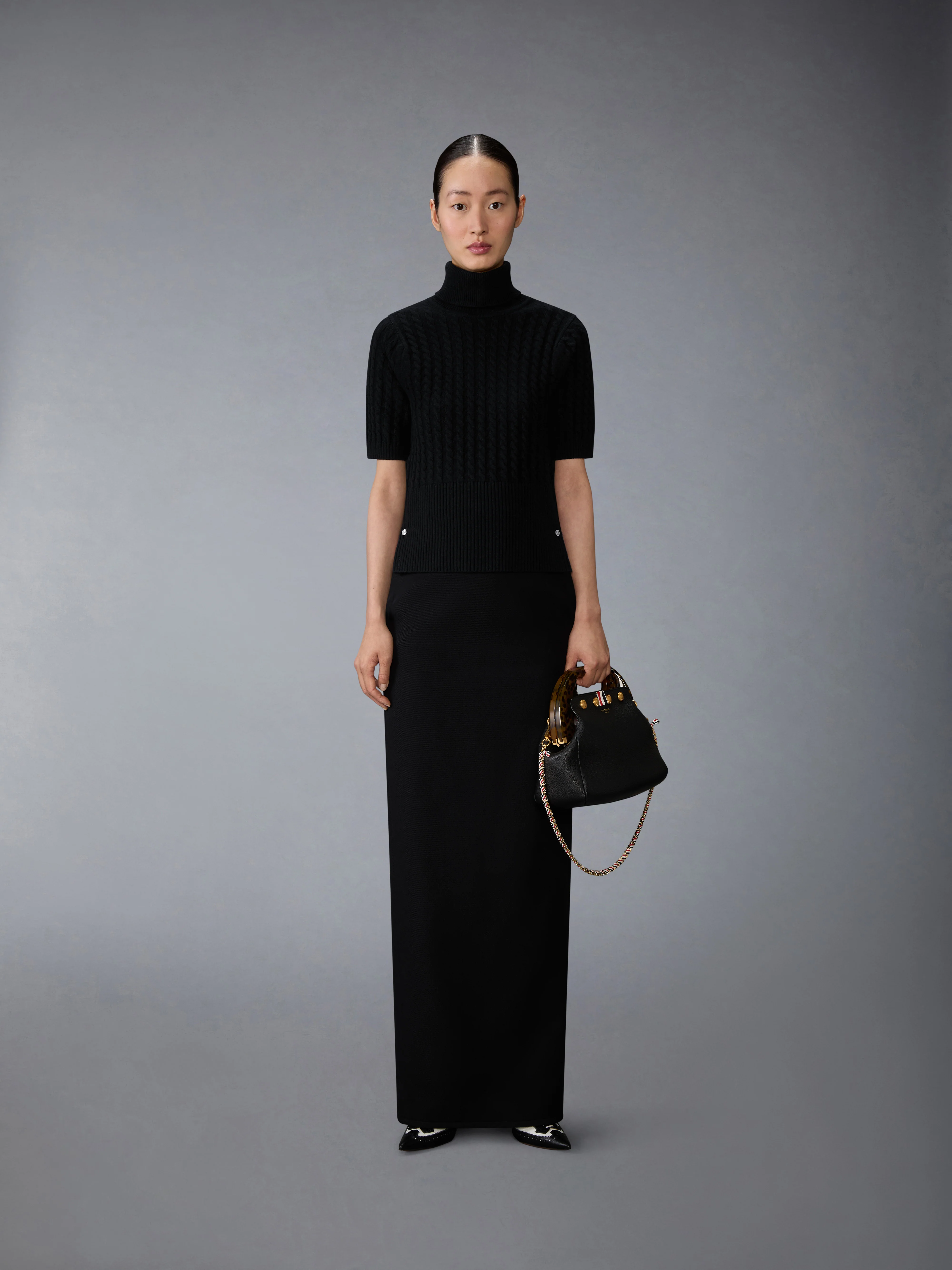 CASHMERE BABY CABLE STITCH  SHORT SLEEVE TURTLENECK - Image 3