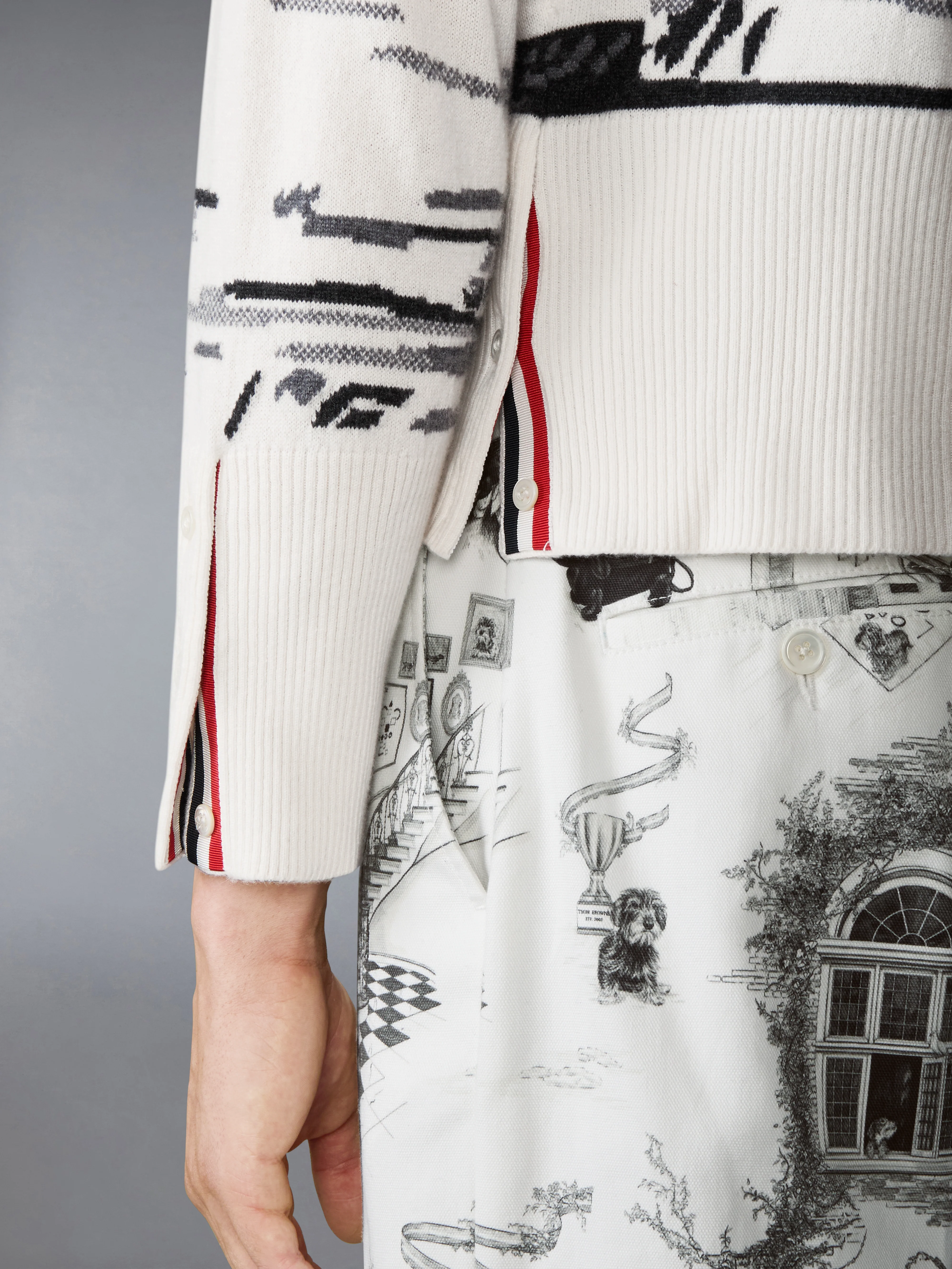 CASHMERE JERSEY INTARSIA HECTOR TOILE CARDIGAN - Image 4