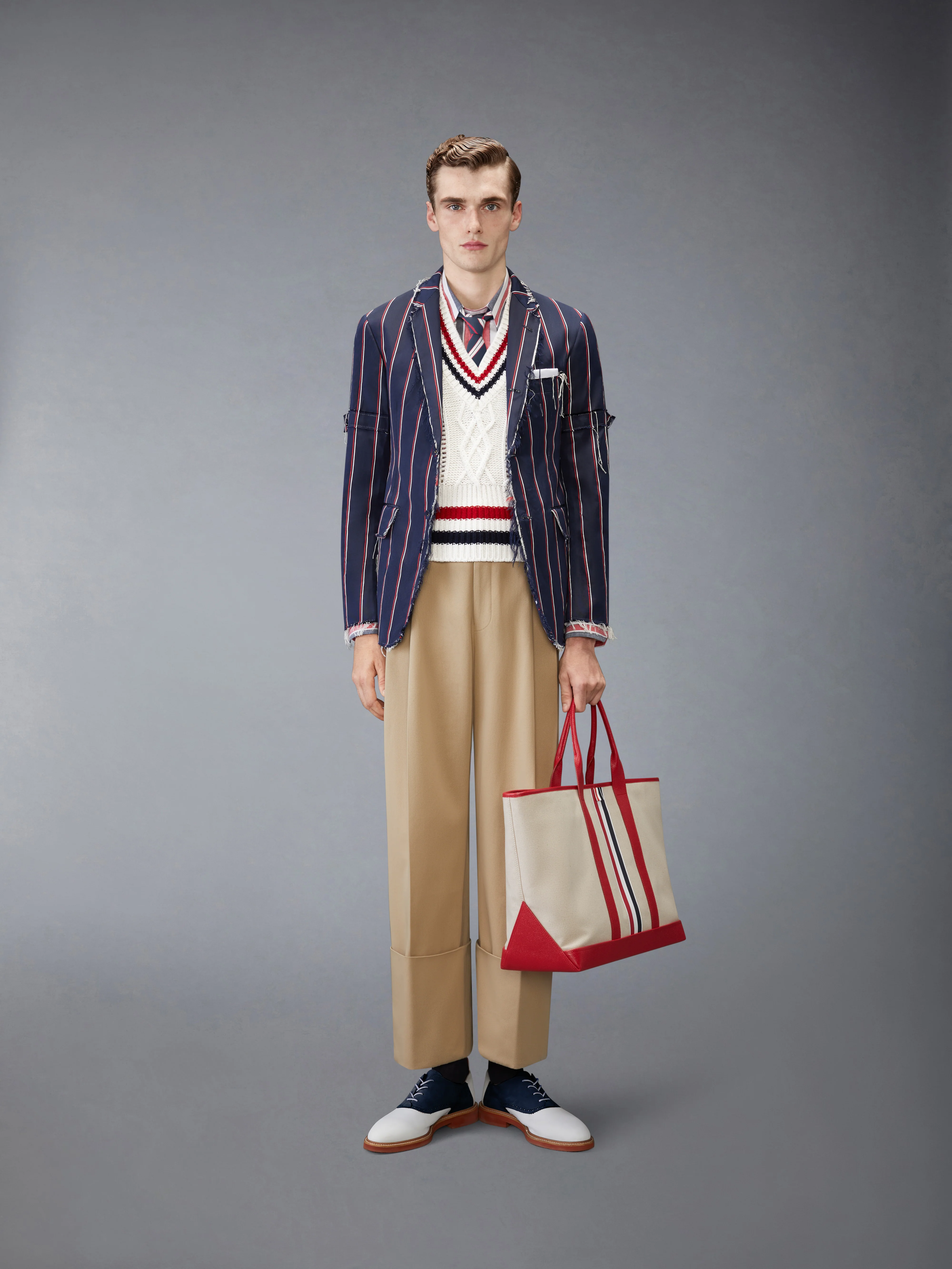 CHUNKY CASHMERE RWB STRIPE VEST - Image 3