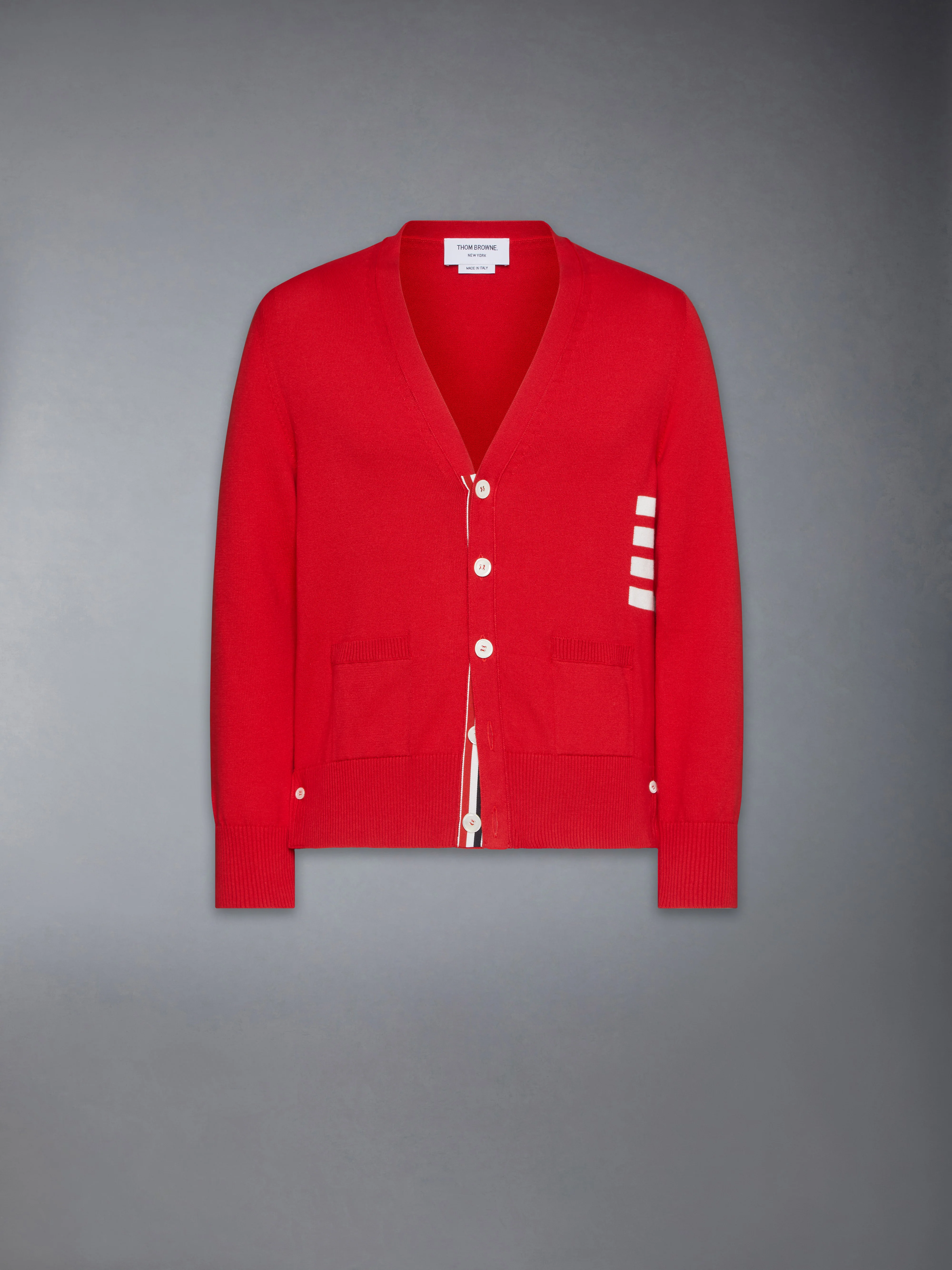 COTTON 4-BAR RELAXED FIT V NECK CARDIGAN - Image 6
