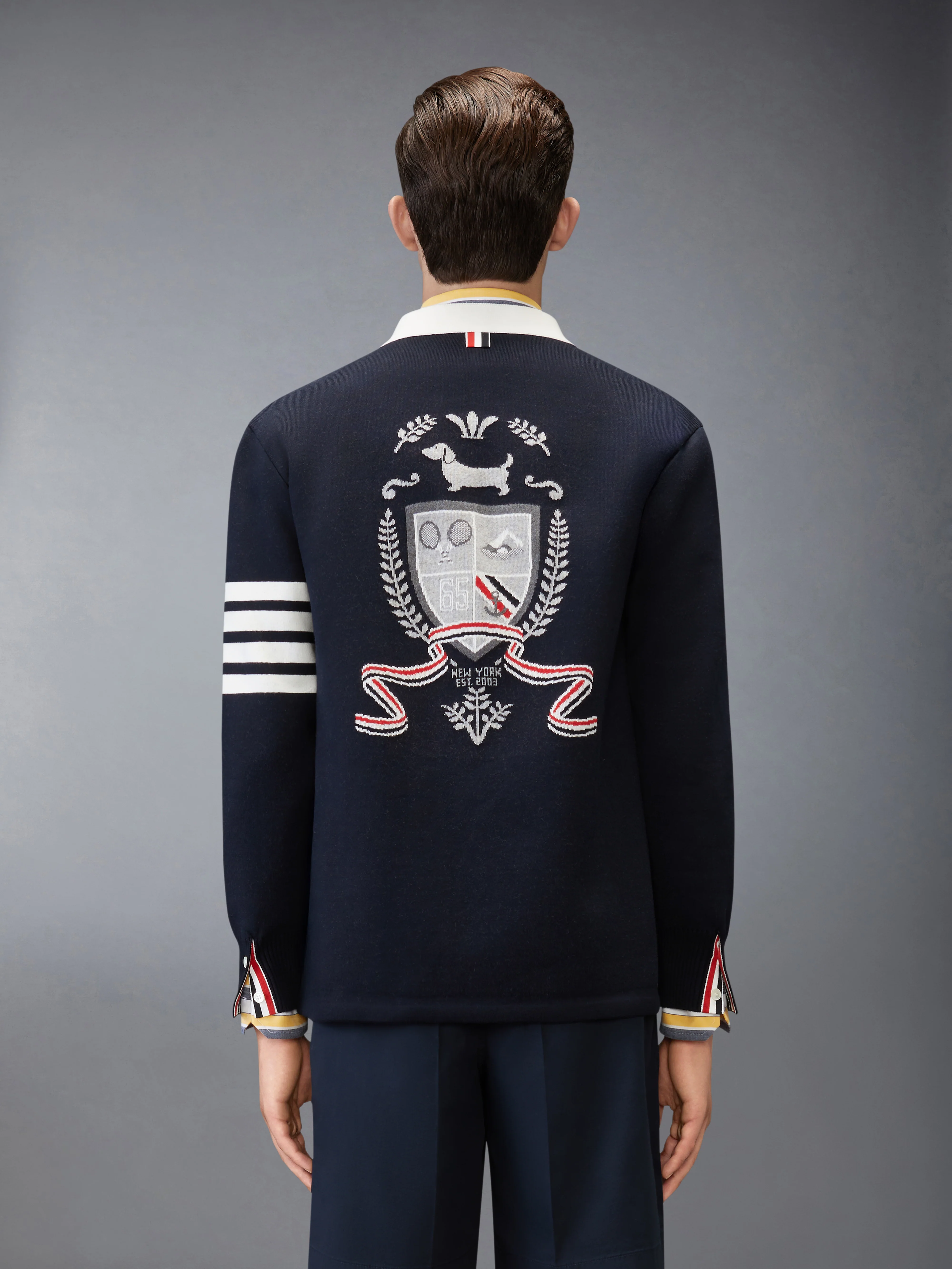 CREST INTARSIA JACQUARD 4-BAR RUGBY FIT CARDIGAN - Image 2