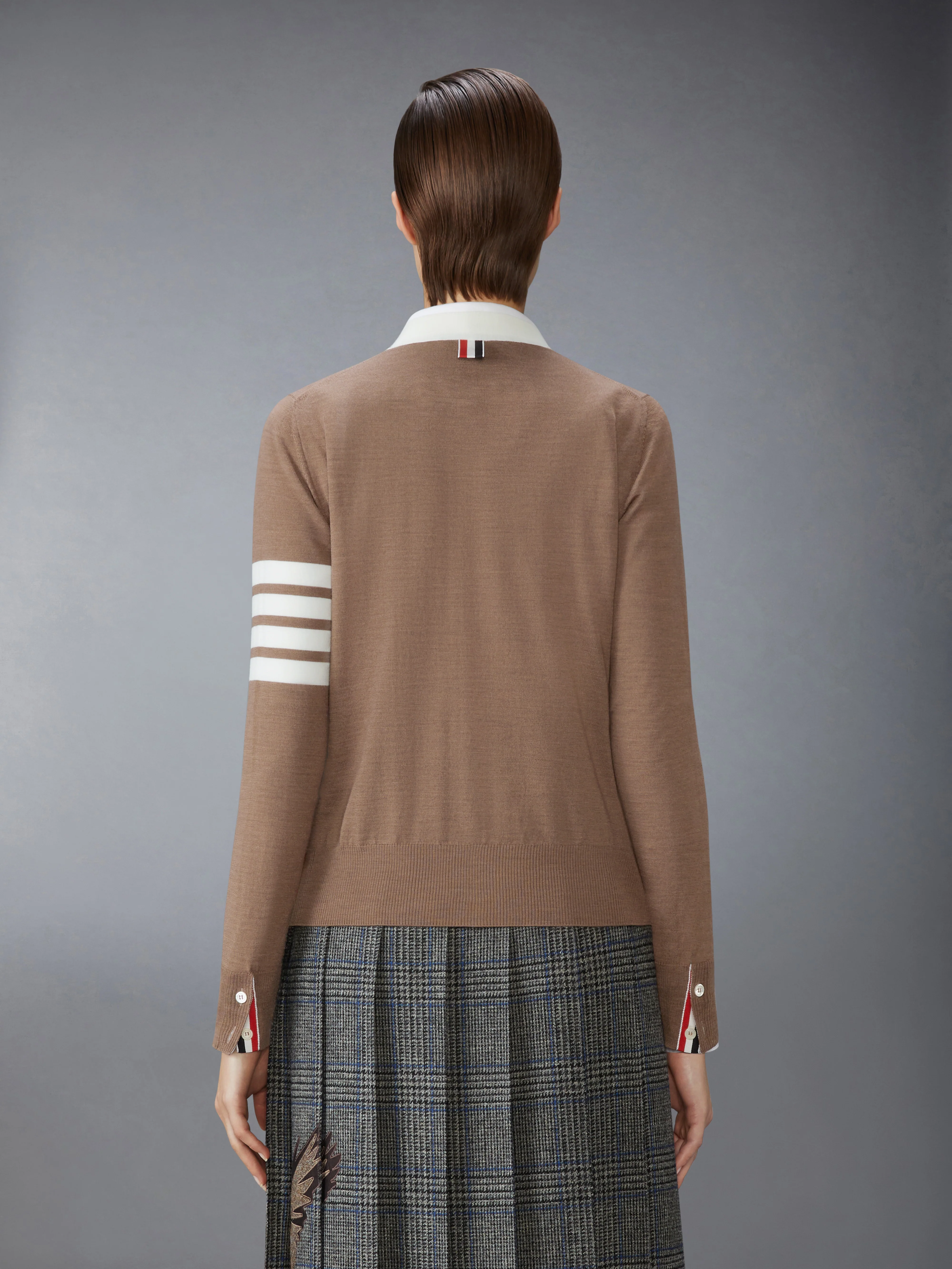 FINE MERINO WOOL 4-BAR V NECK CARDIGAN - Image 2