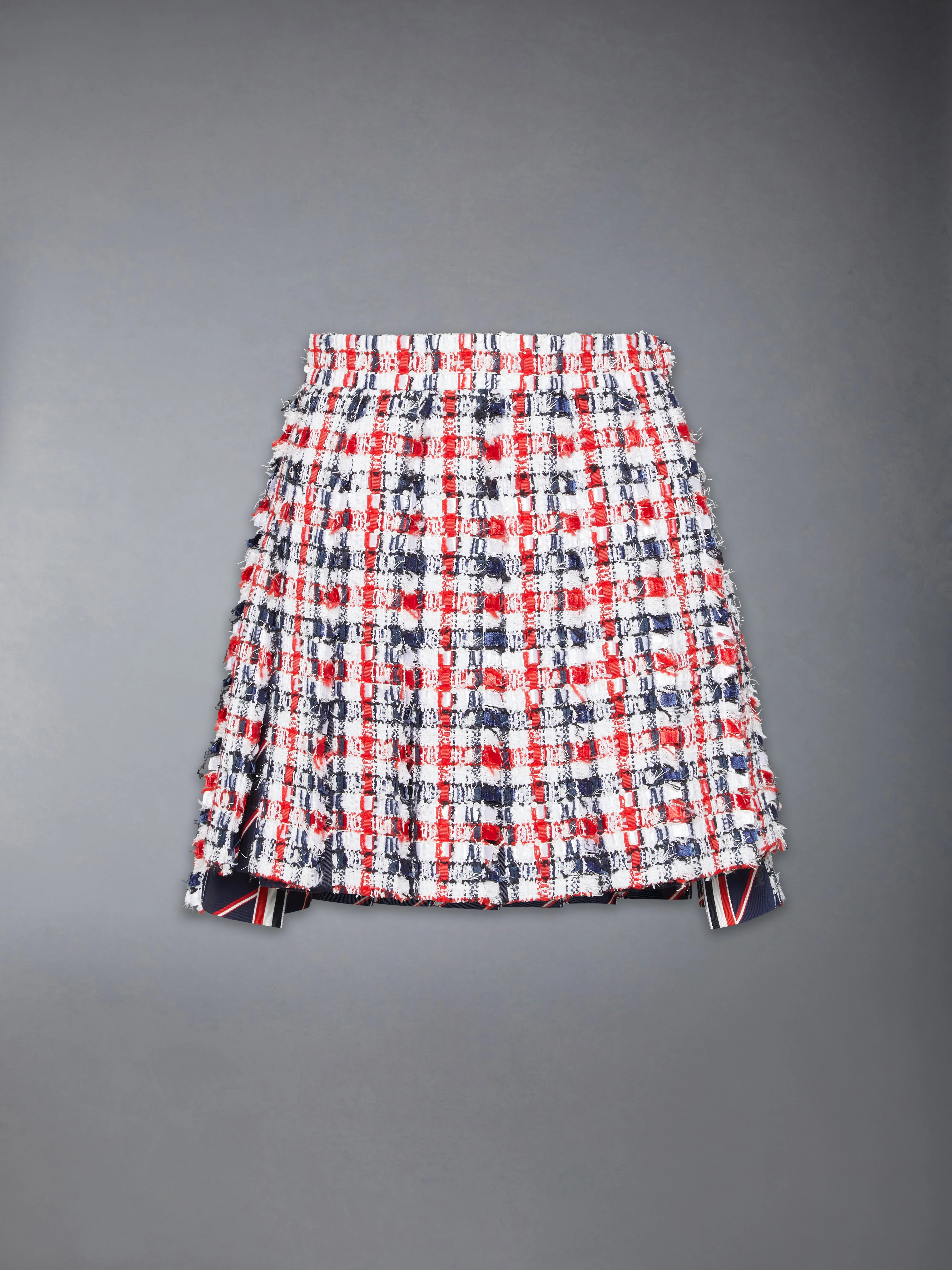 GINGHAM SATIN RIBBON TWEED PLEATED MINI SKIRT - Image 8