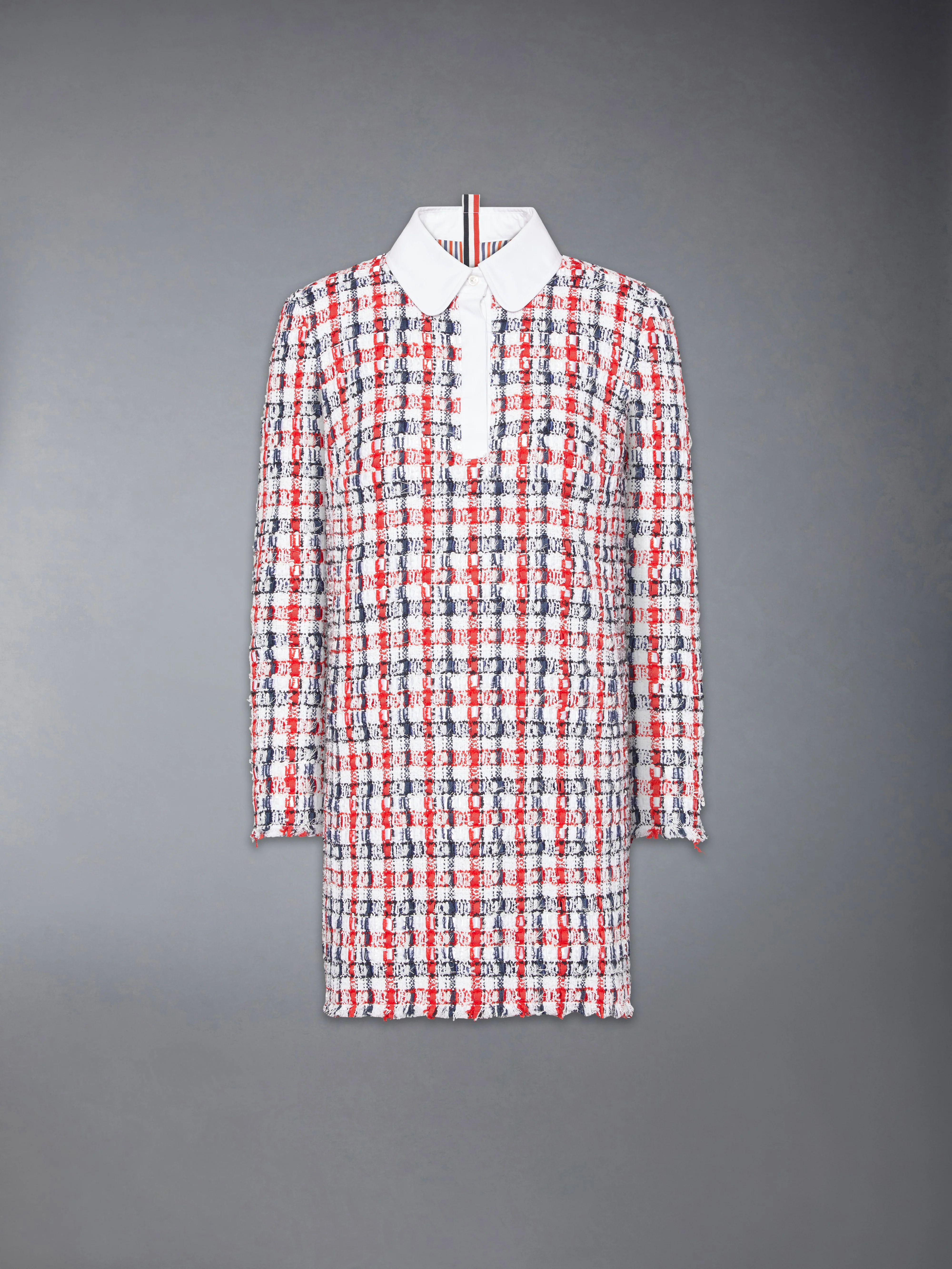 GINGHAM SATIN RIBBON TWEED SHIFT DRESS - Image 7