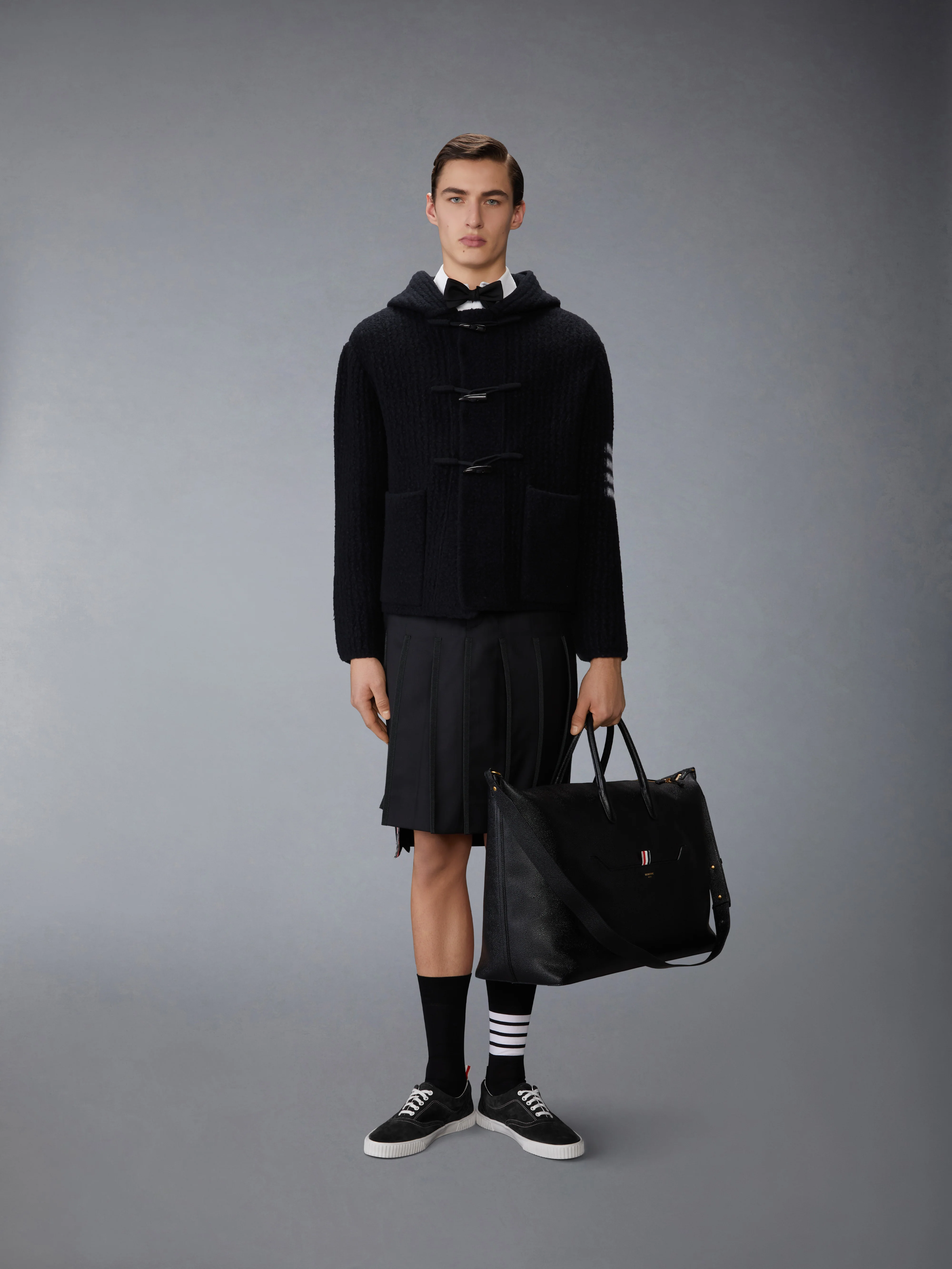 INTARSIA 4-BAR BOILED MERINO WOOL DUFFLE COAT - Image 3