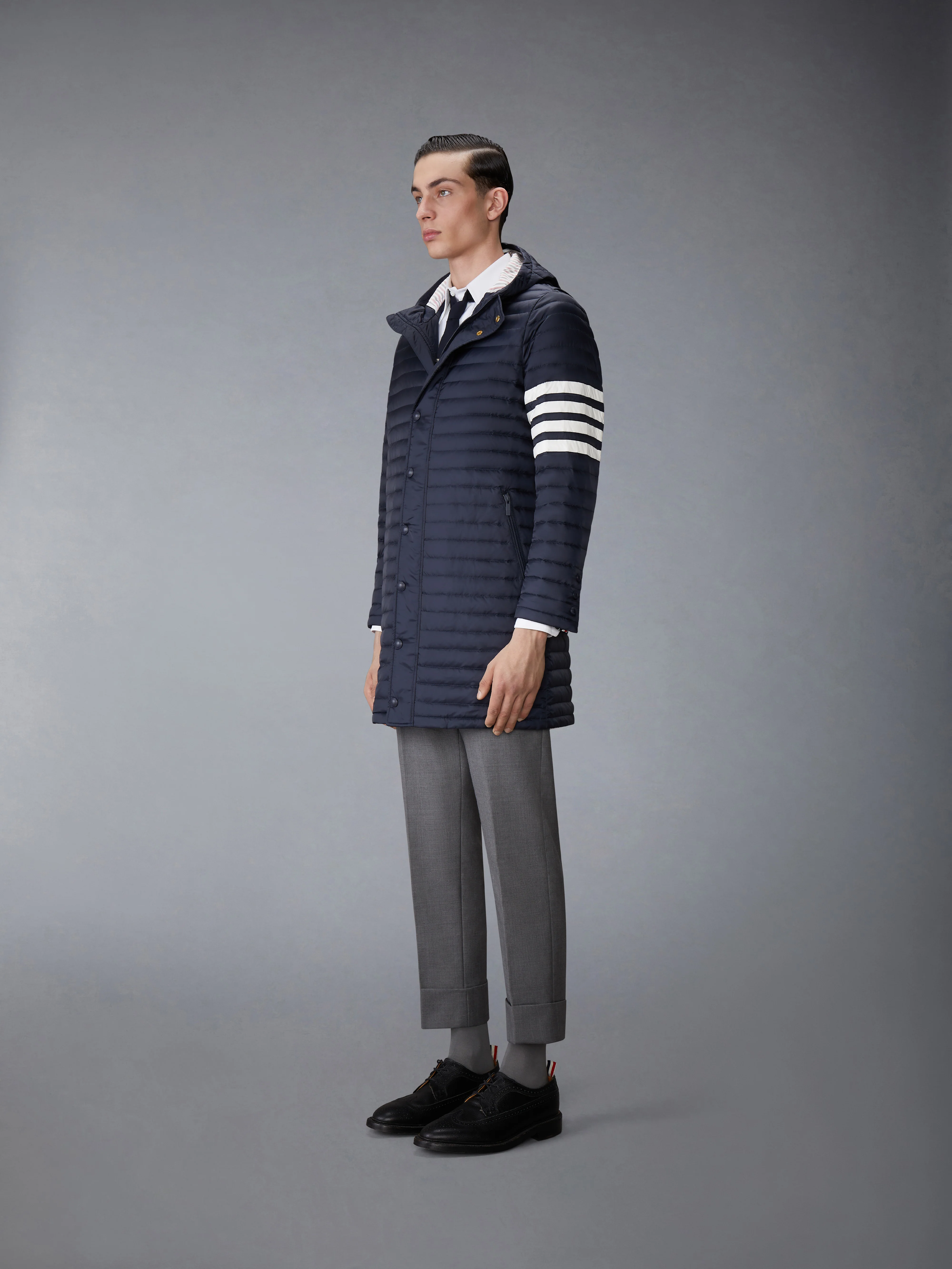 MATTE NYLON 4-BAR QUILTED DOWN FILLED HOODED COAT - Image 2