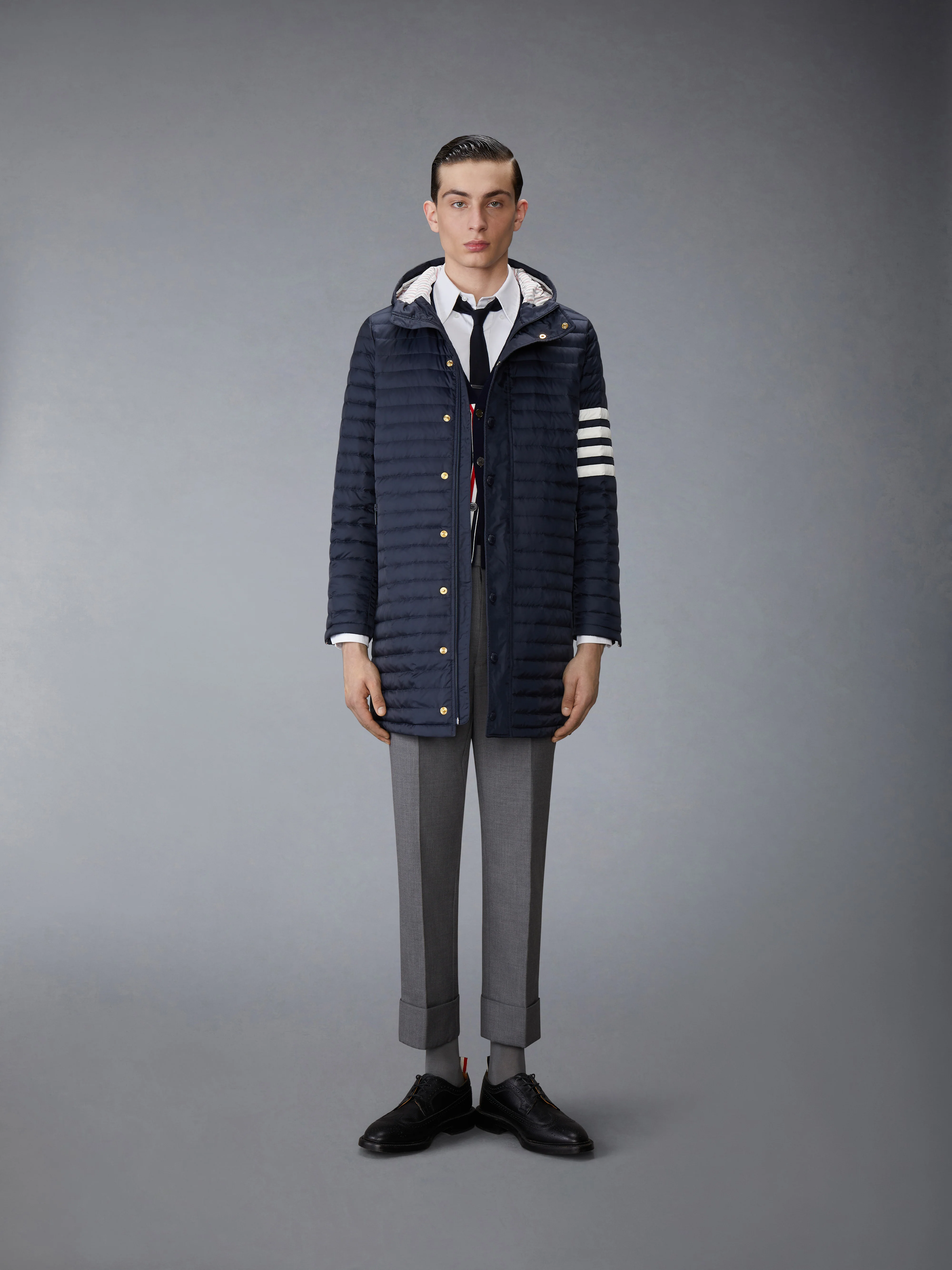 MATTE NYLON 4-BAR QUILTED DOWN FILLED HOODED COAT - Image 4