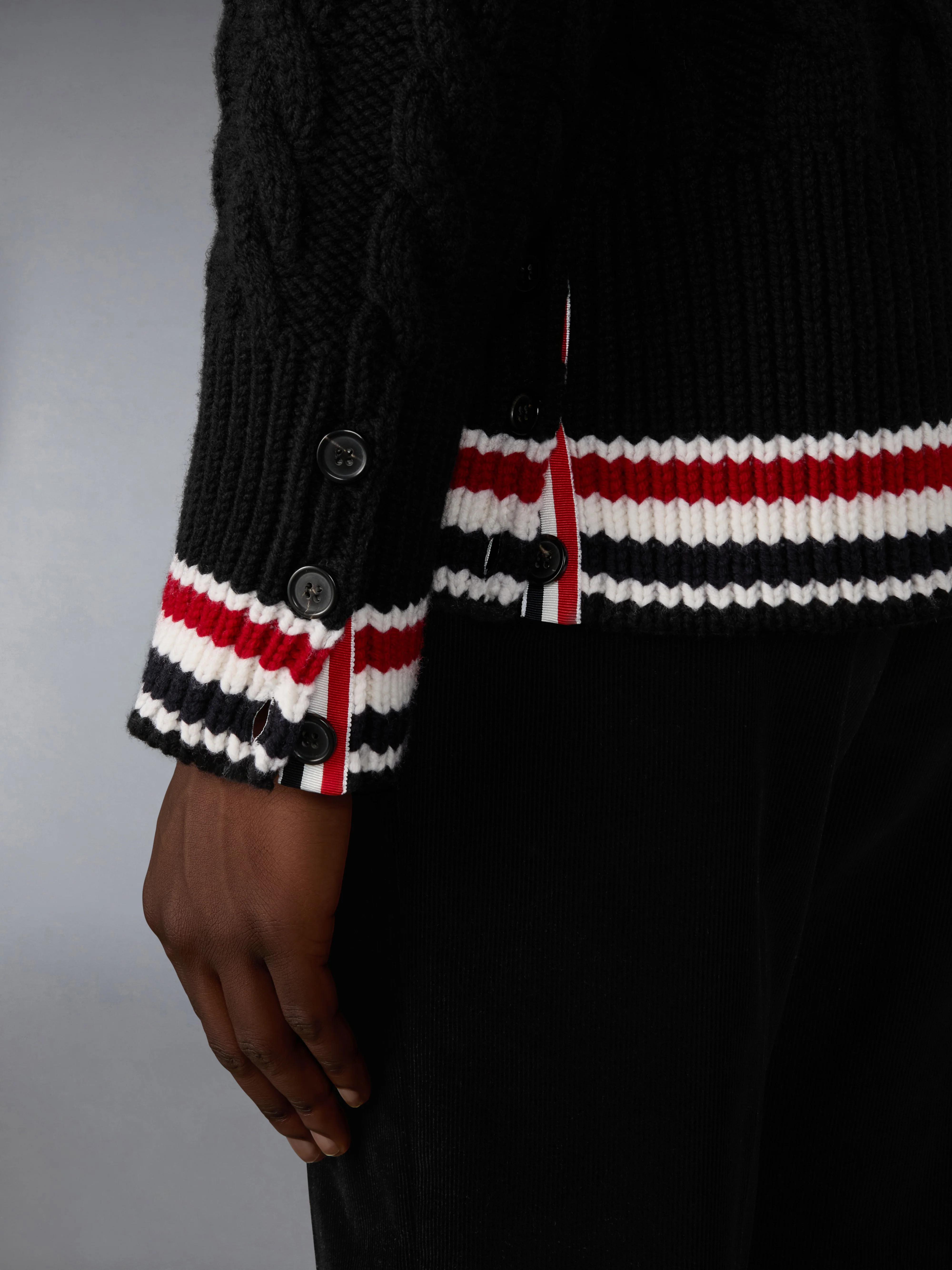 MERINO BABY CABLE STITCH RWB STRIPE CARDIGAN - Image 5