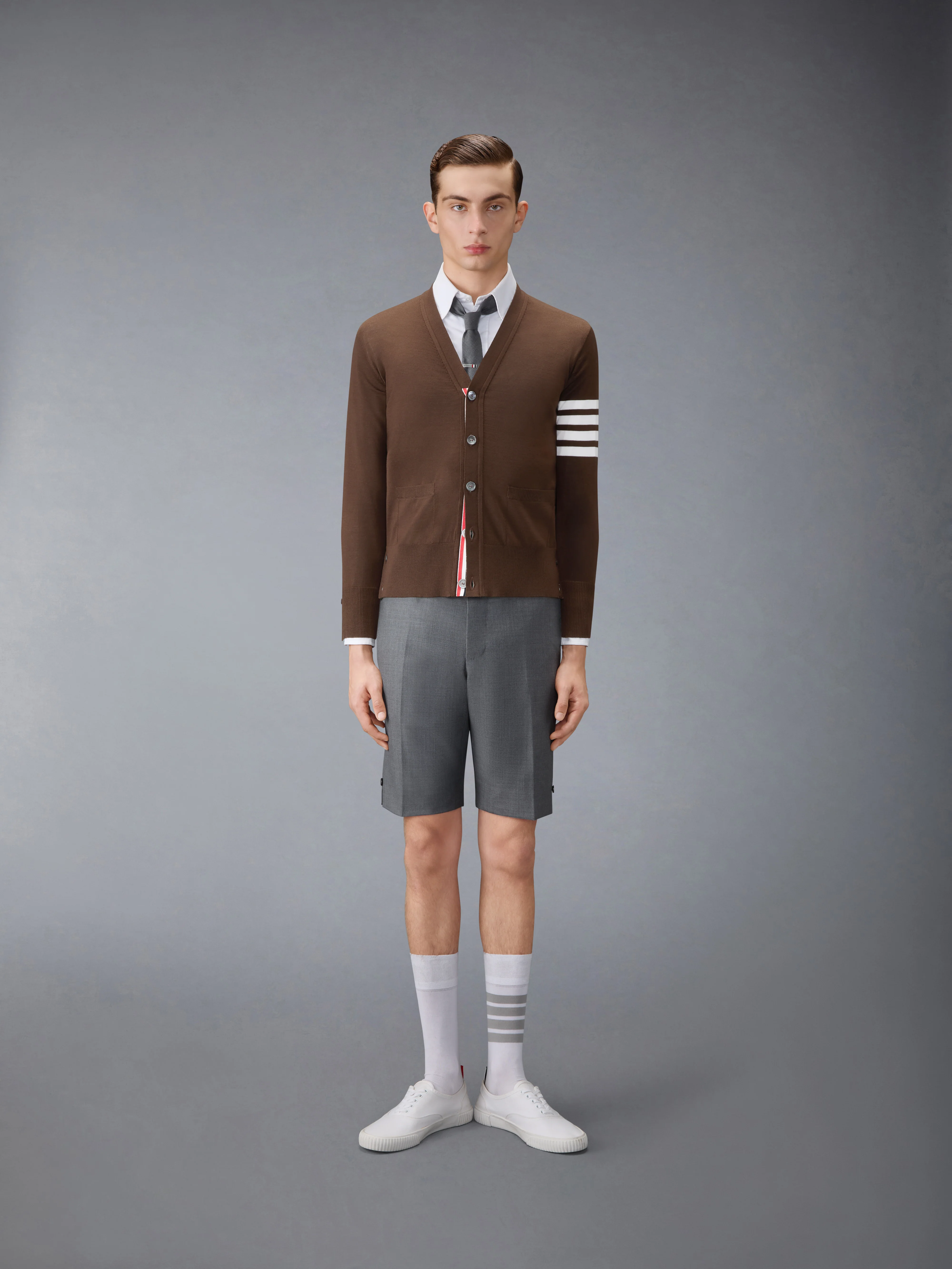 MERINO WOOL 4-BAR CLASSIC V-NECK CARDIGAN - Image 3