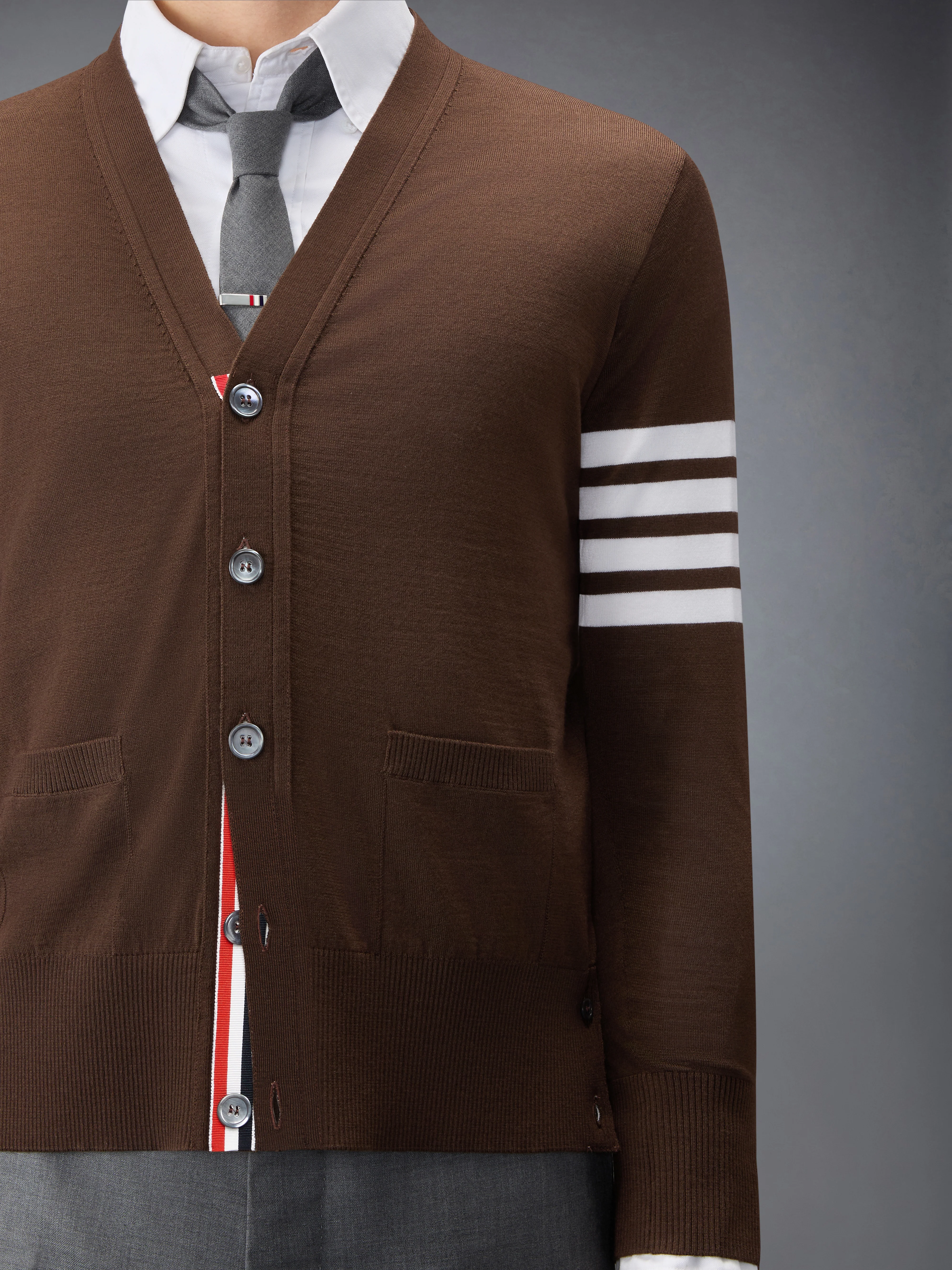 MERINO WOOL 4-BAR CLASSIC V-NECK CARDIGAN - Image 5