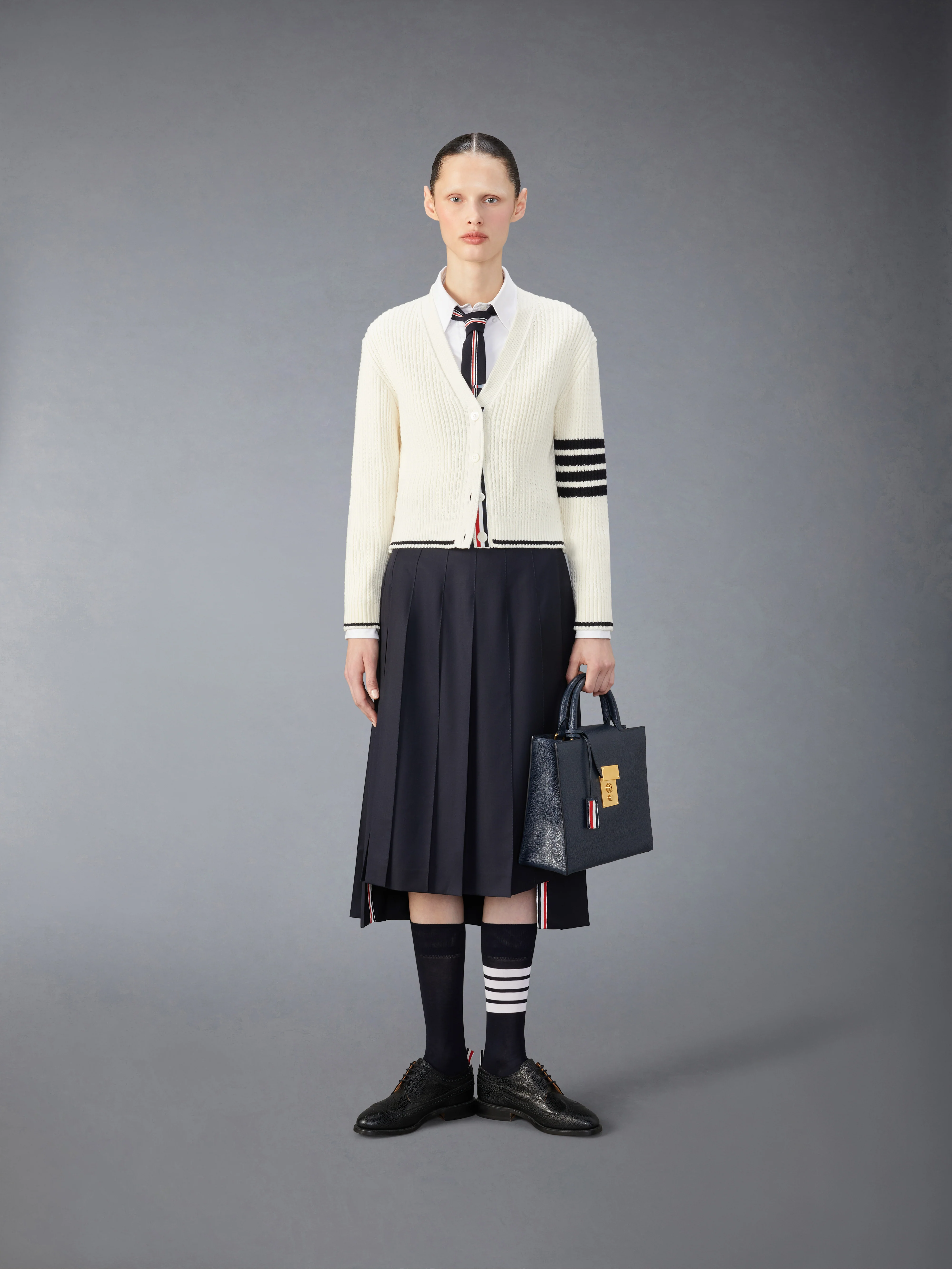 MERINO WOOL 4-BAR CROPPED CARDIGAN - Image 3