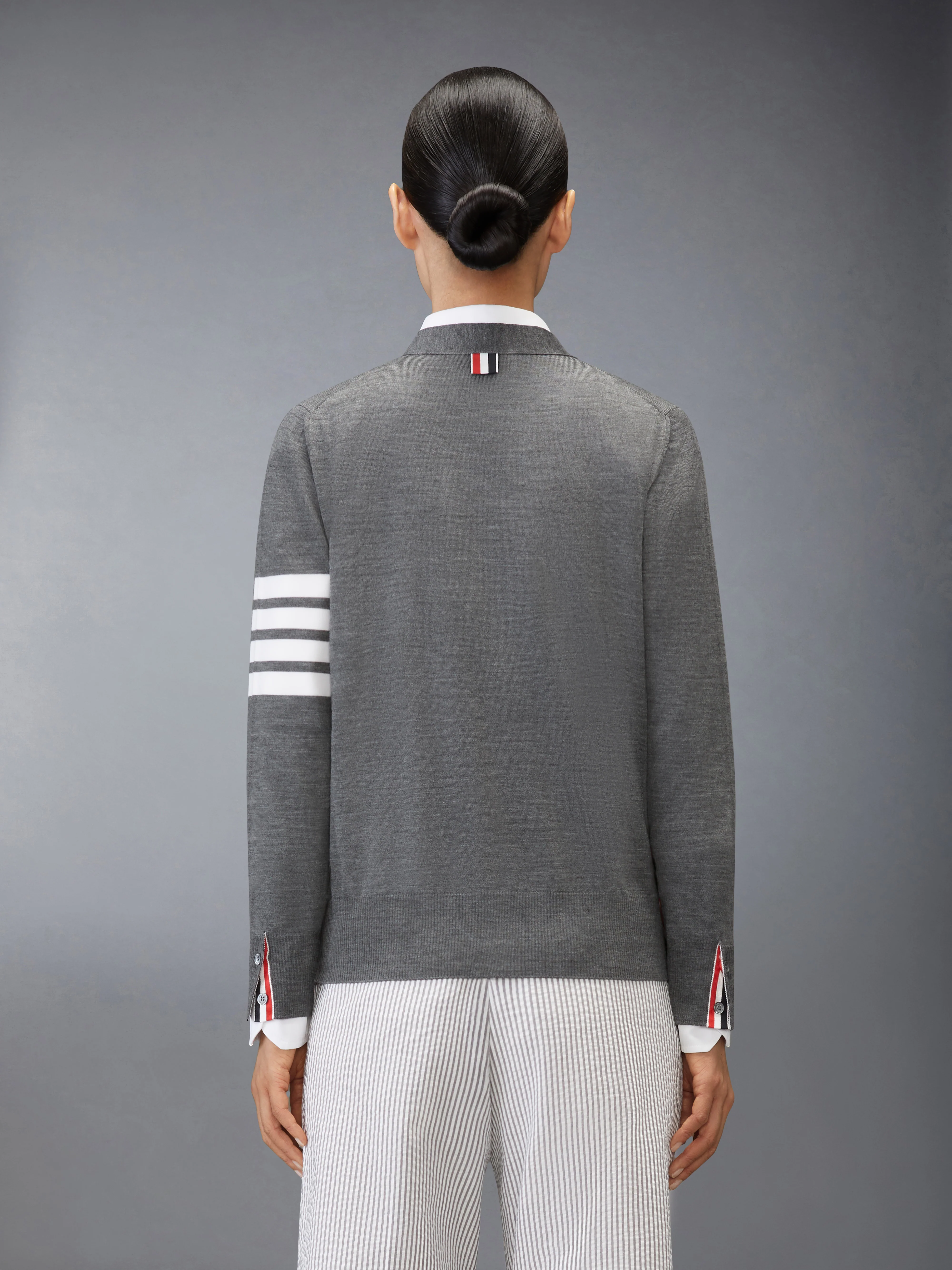 MERINO WOOL 4-BAR RELAXED FIT V-NECK CARDIGAN - Image 2