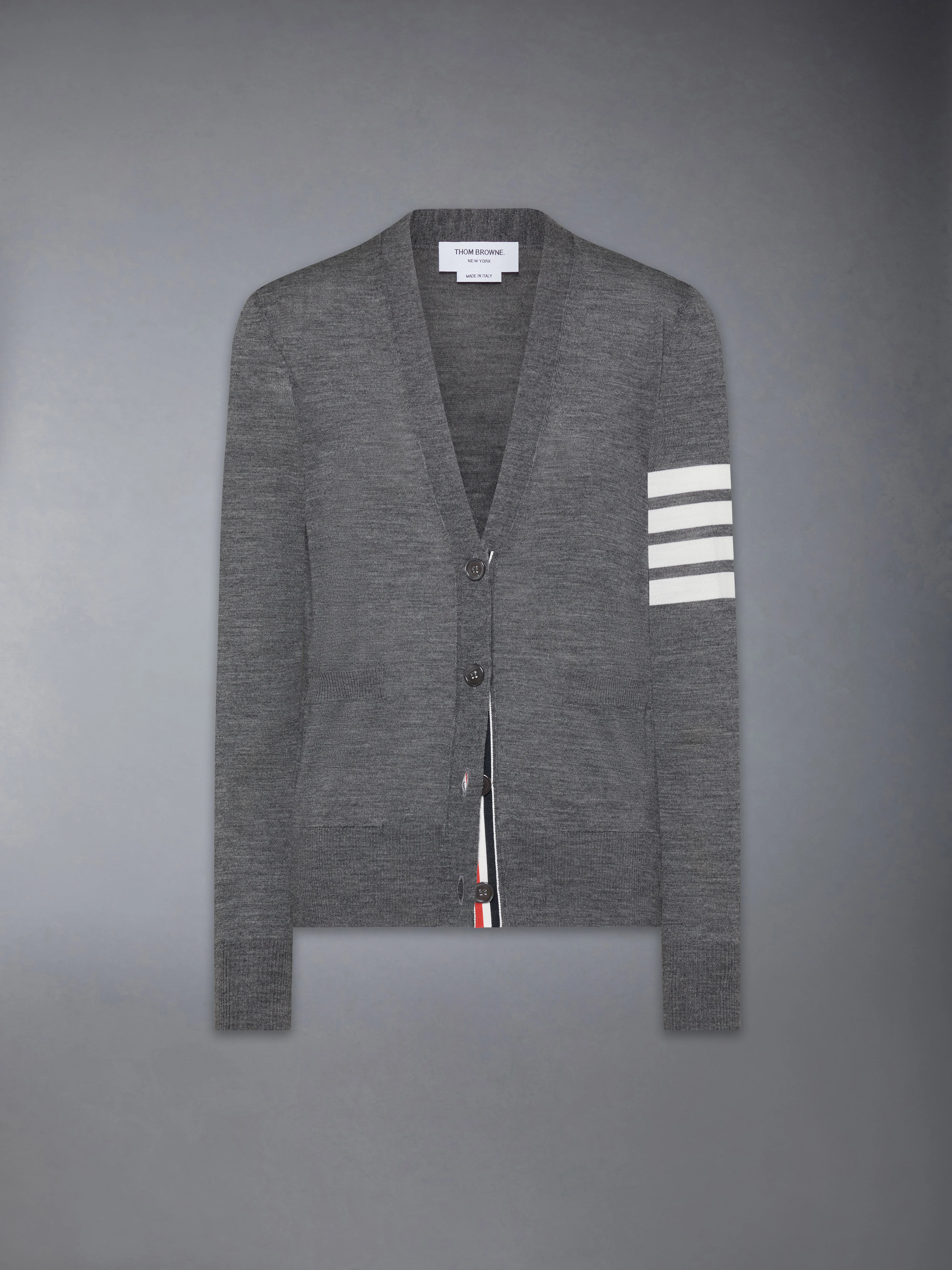 MERINO WOOL 4-BAR RELAXED FIT V-NECK CARDIGAN - Image 6