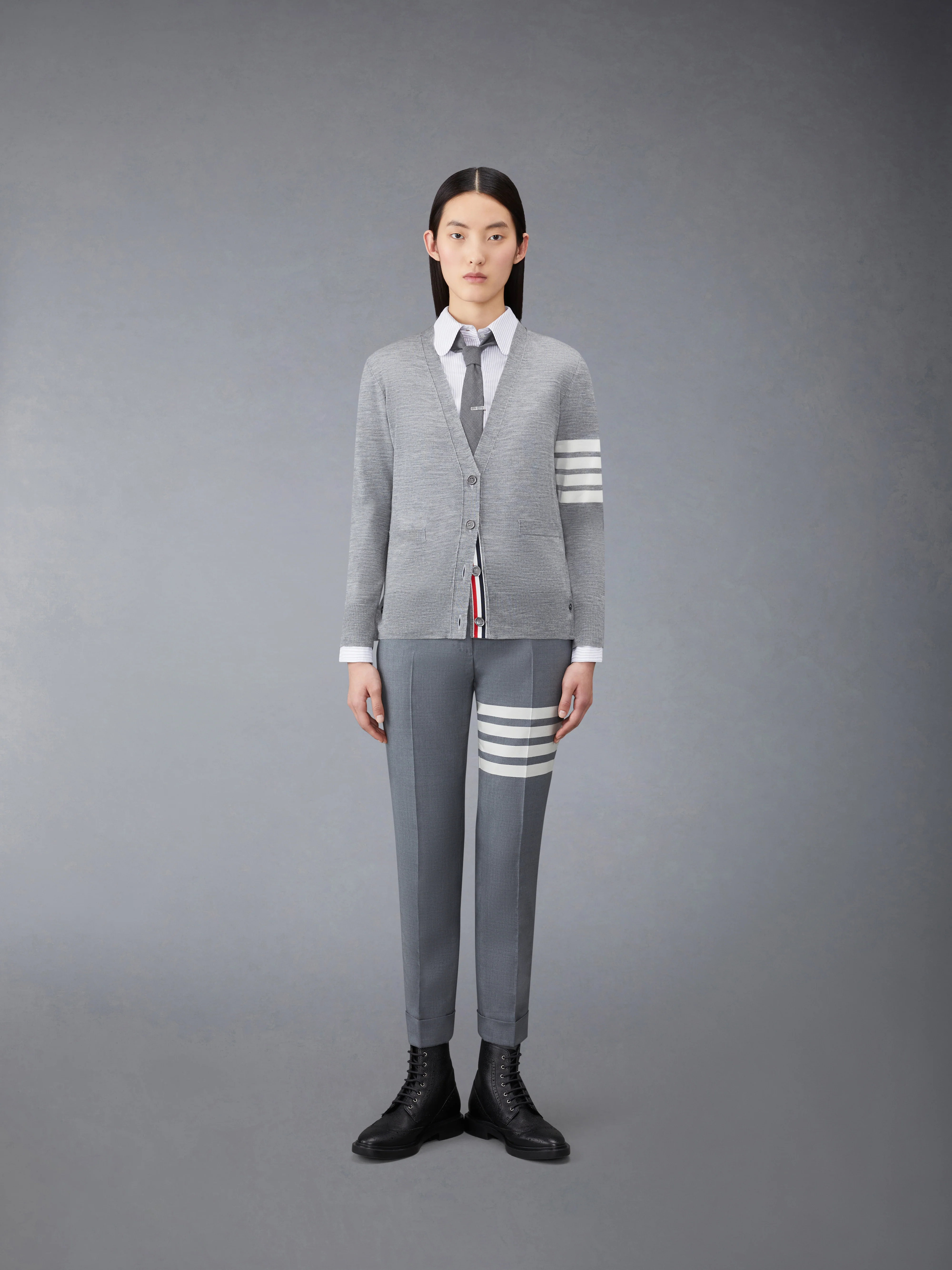 MERINO WOOL 4-BAR RELAXED FIT V-NECK CARDIGAN - Image 3
