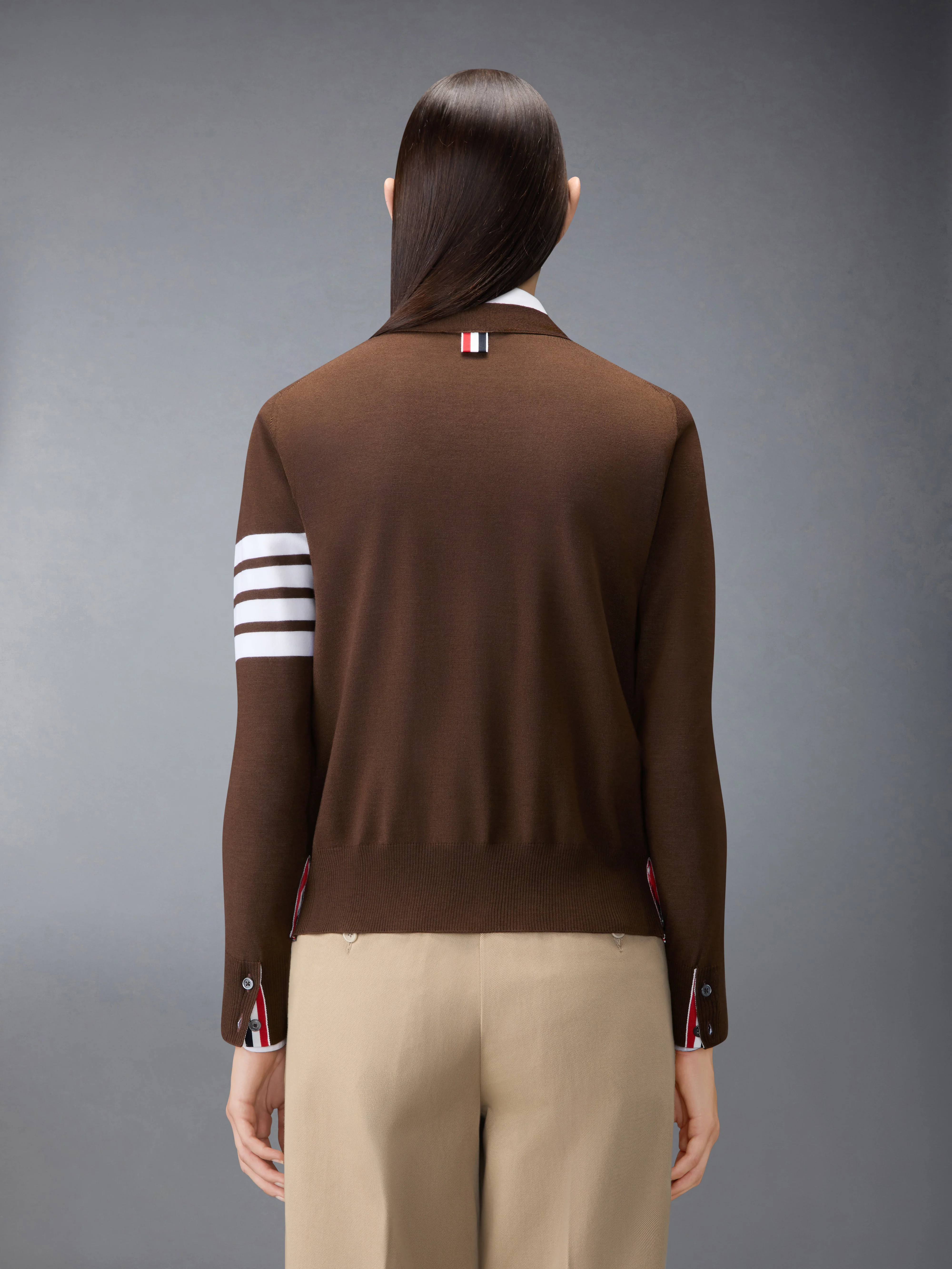 MERINO WOOL 4-BAR RELAXED FIT V-NECK CARDIGAN - Image 2
