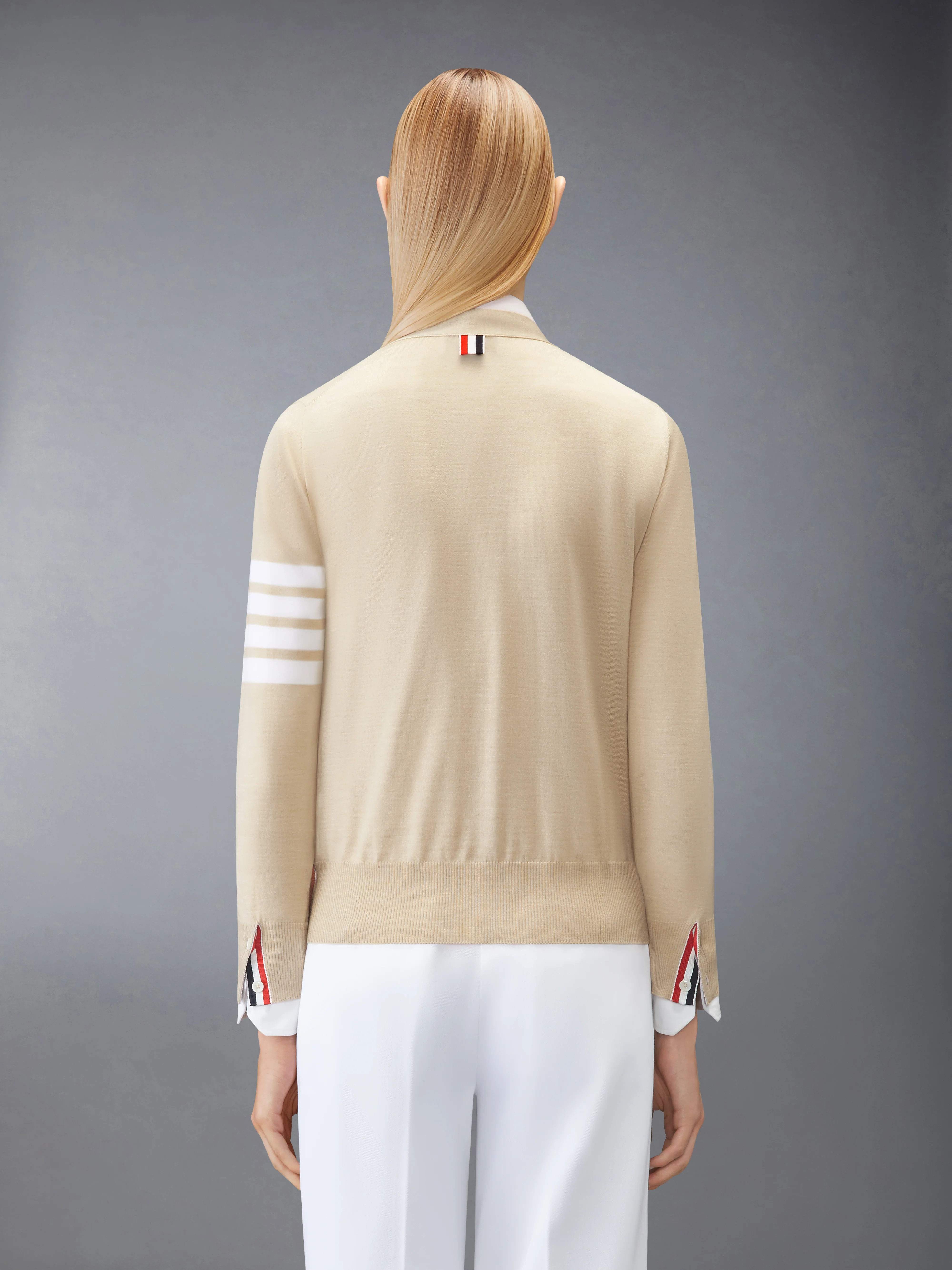 MERINO WOOL 4-BAR RELAXED FIT V-NECK CARDIGAN - Image 2