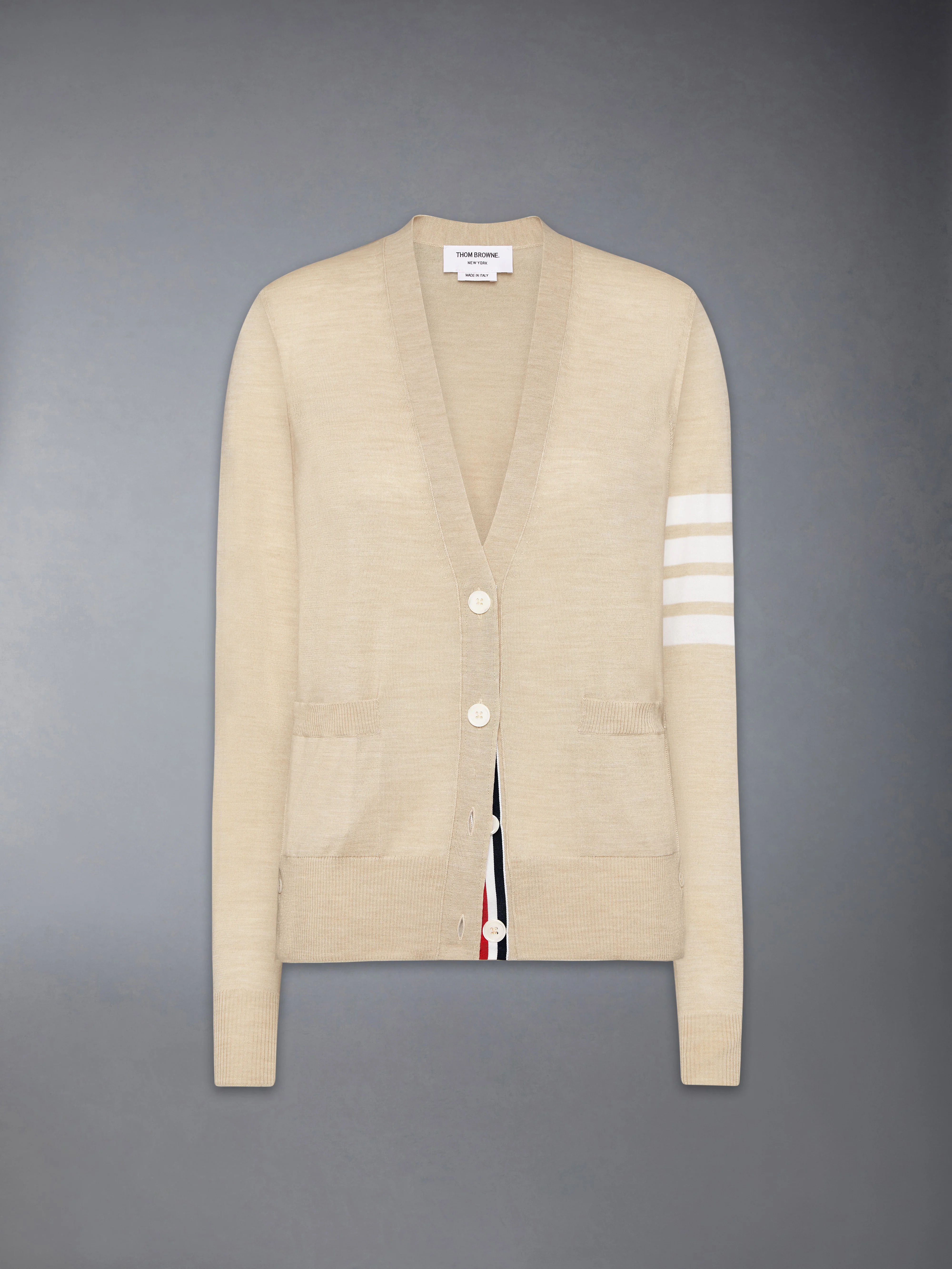 MERINO WOOL 4-BAR RELAXED FIT V-NECK CARDIGAN - Image 6
