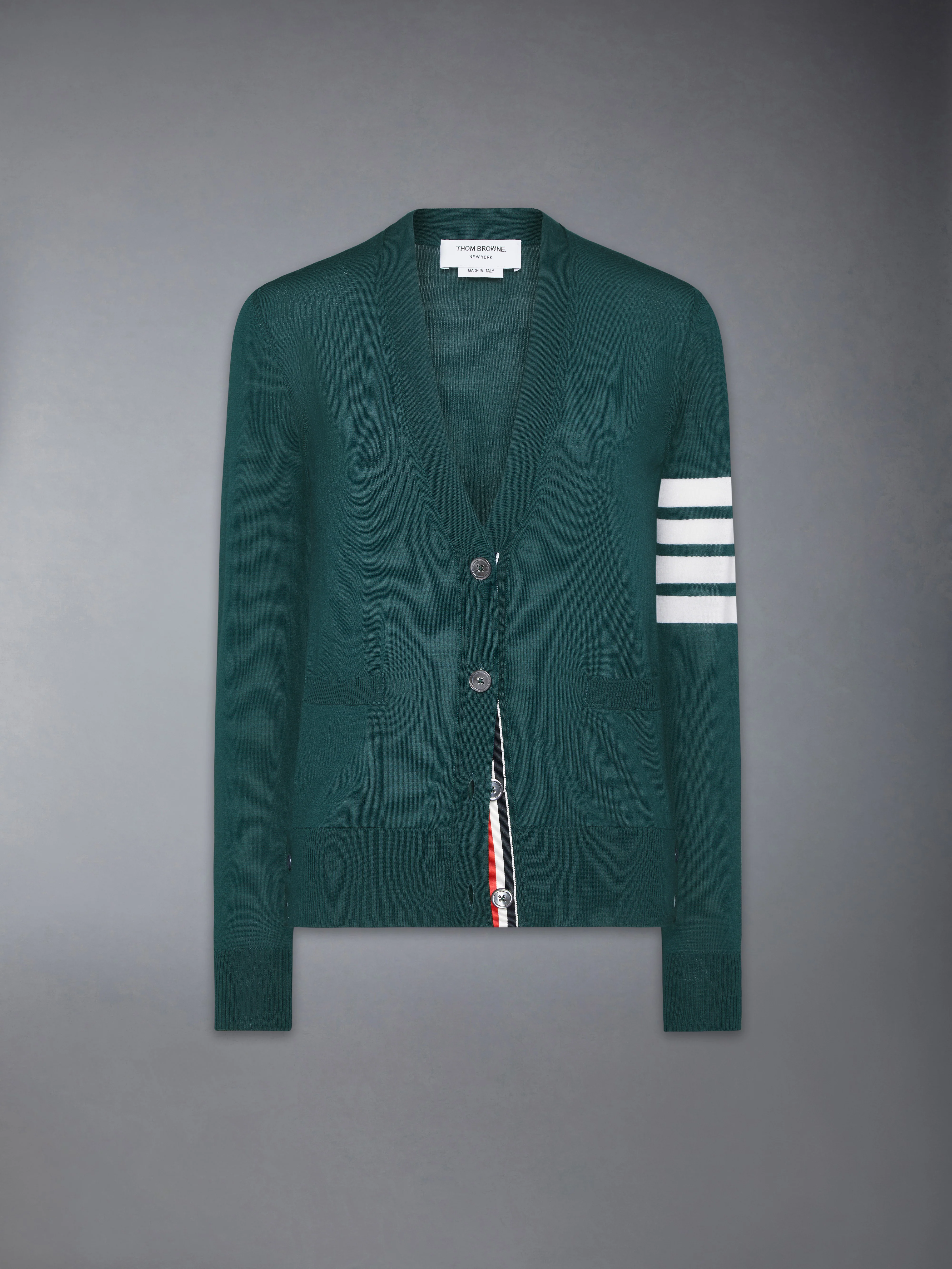 MERINO WOOL 4-BAR RELAXED FIT V-NECK CARDIGAN - Image 6