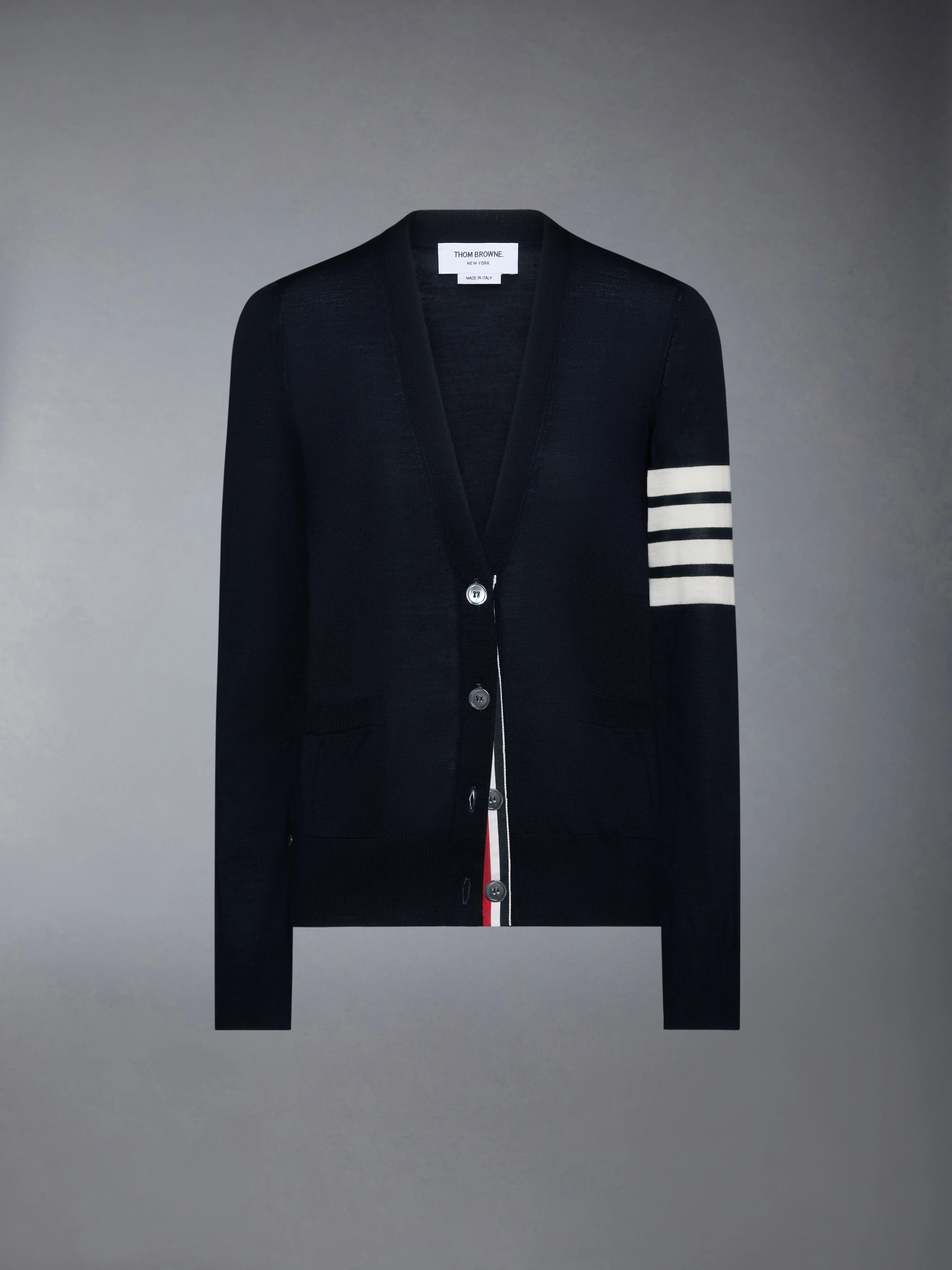 MERINO WOOL 4-BAR RELAXED FIT V-NECK CARDIGAN - Image 5
