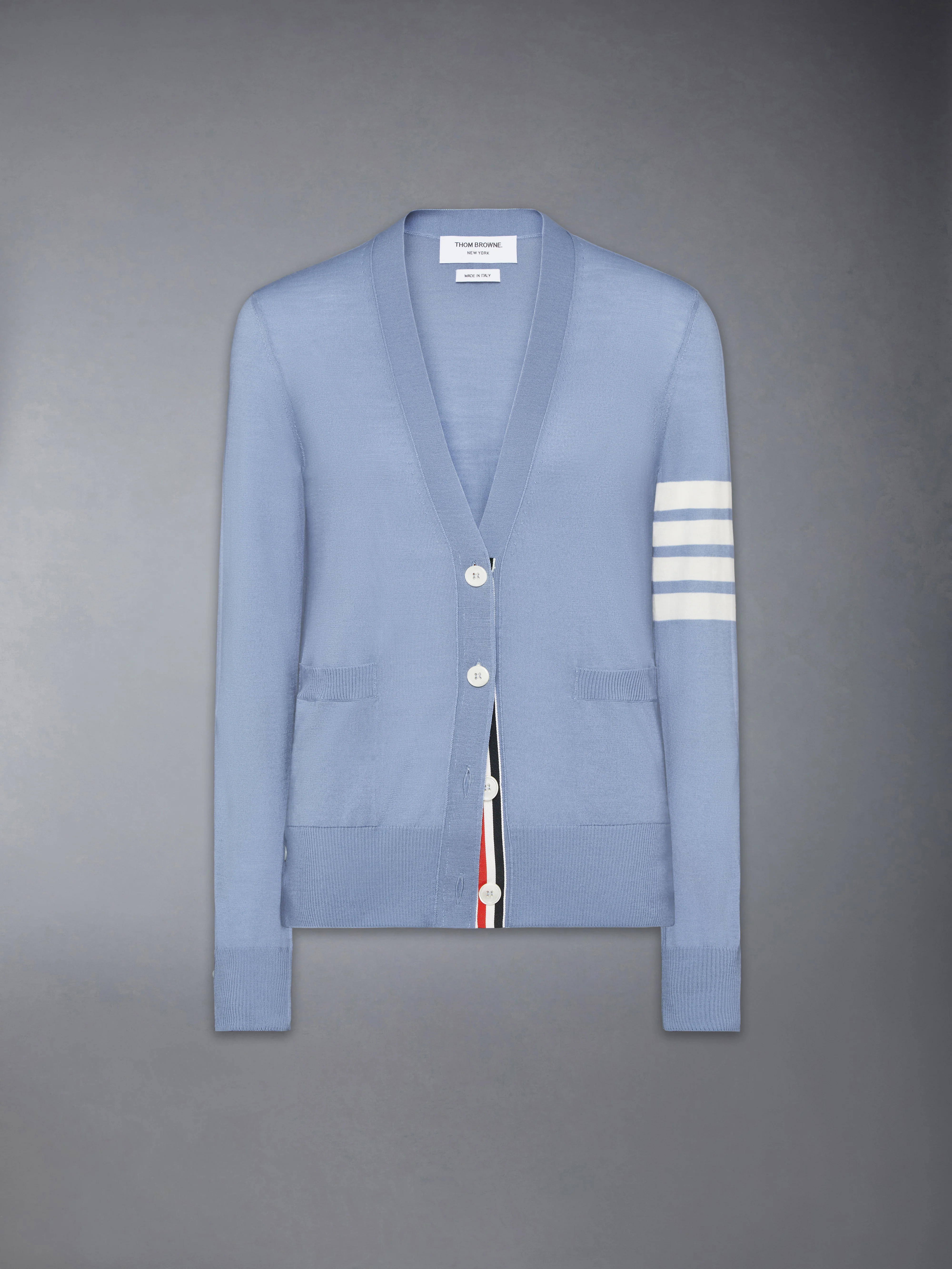 MERINO WOOL 4-BAR RELAXED FIT V-NECK CARDIGAN - Image 6