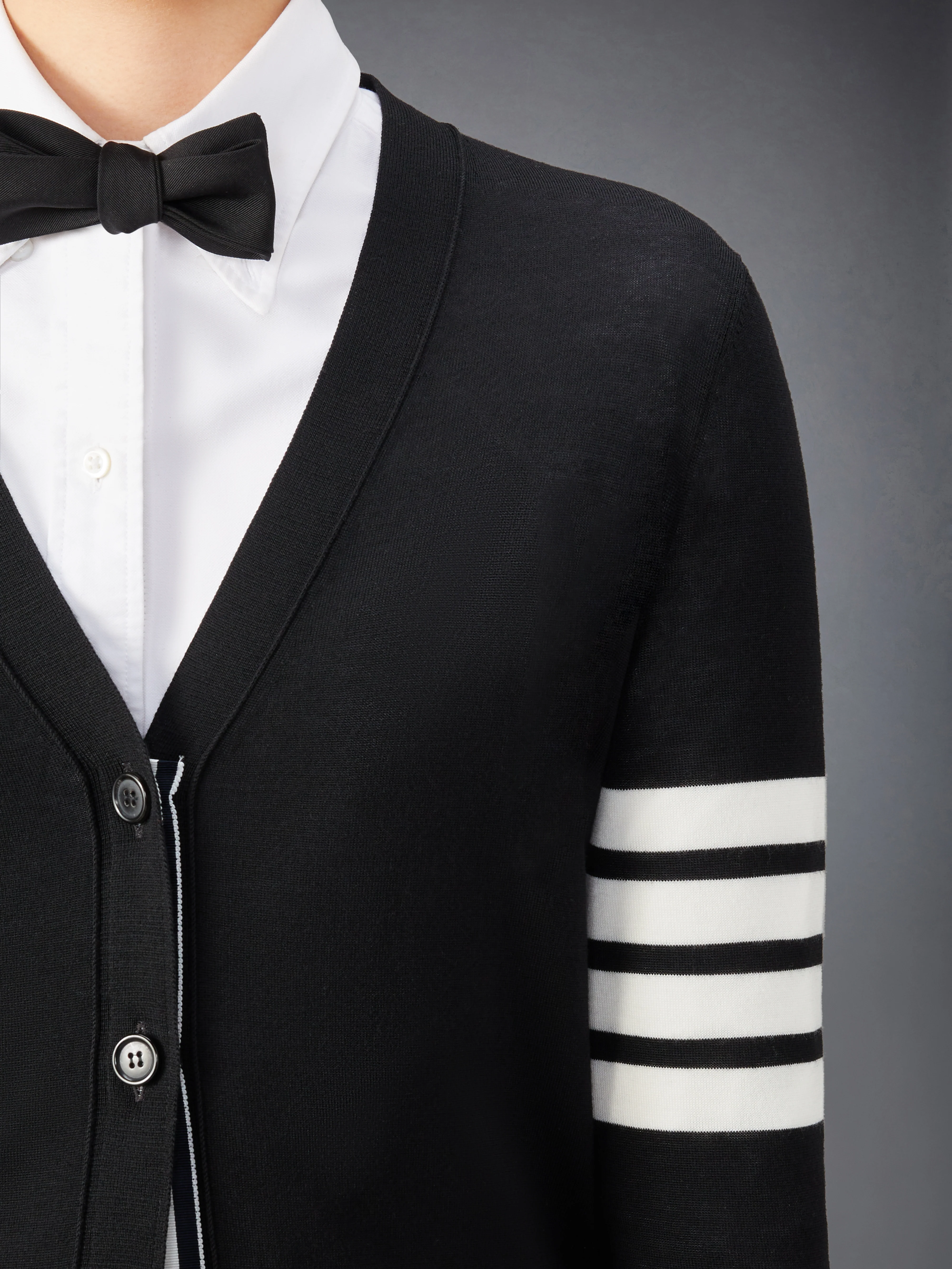 MERINO WOOL 4-BAR RELAXED FIT V-NECK CARDIGAN - Image 6