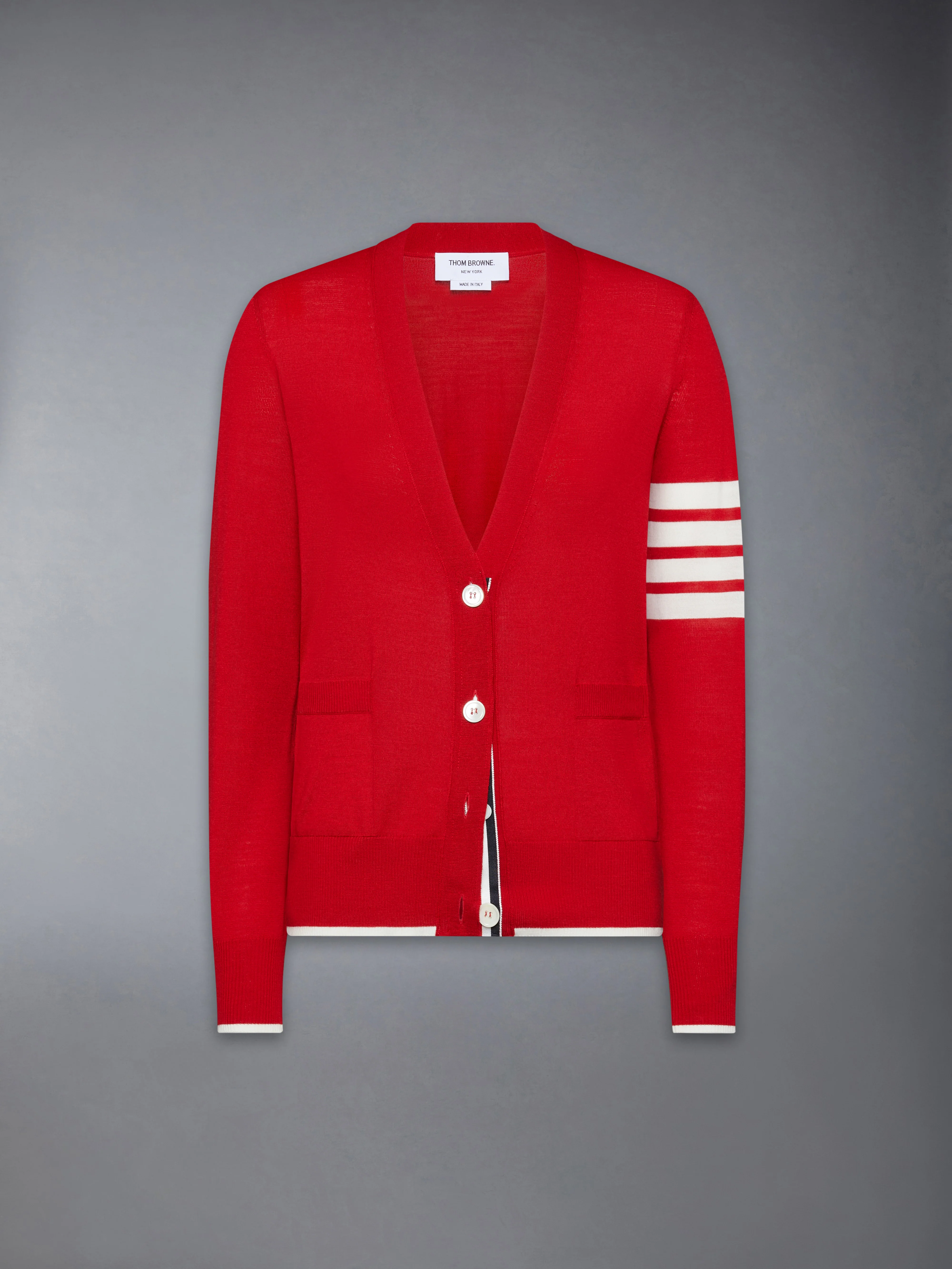 MERINO WOOL 4-BAR RELAXED FIT V-NECK CARDIGAN - Image 6