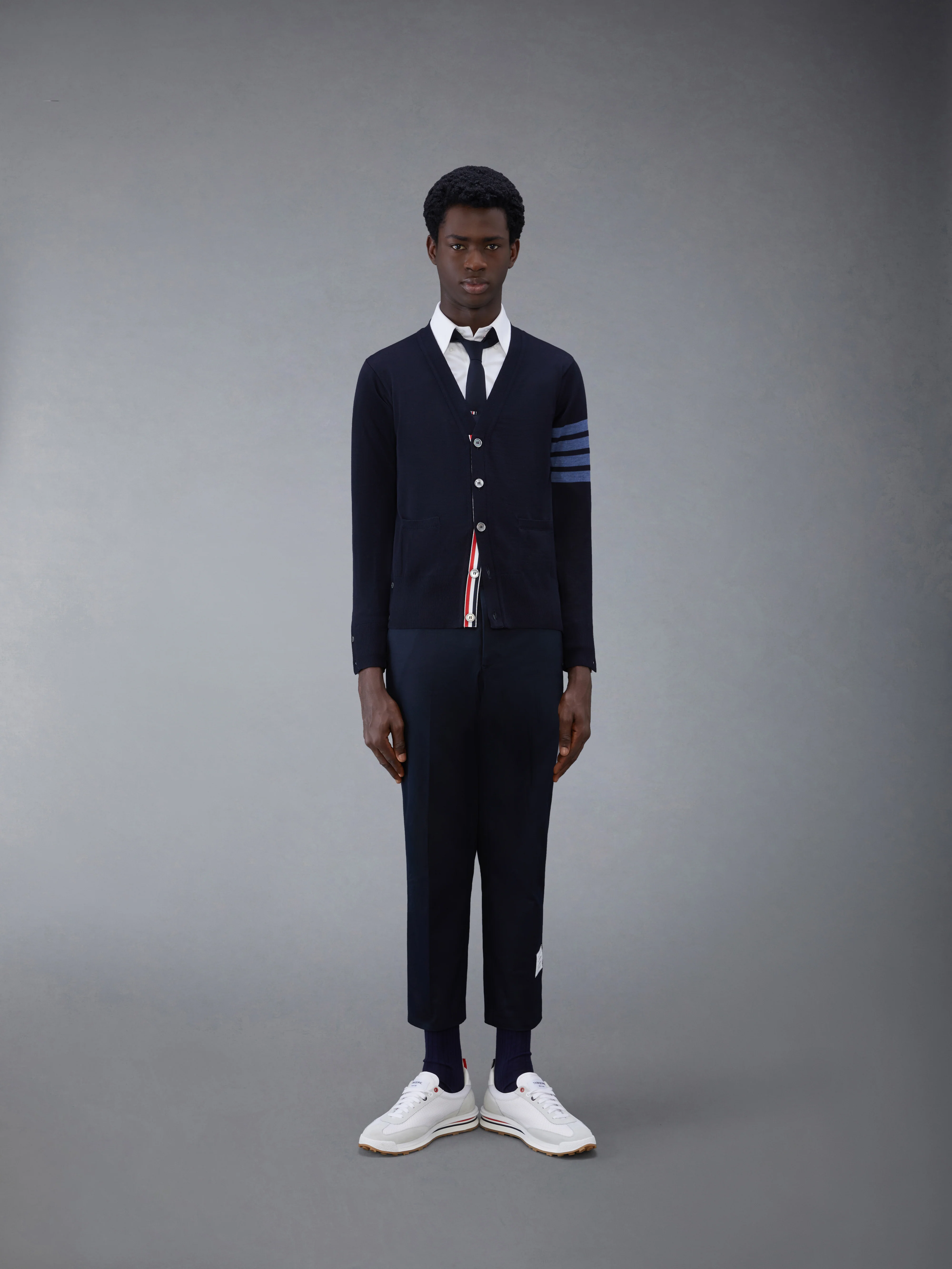 MERINO WOOL 4-BAR V-NECK CARDIGAN - Image 3