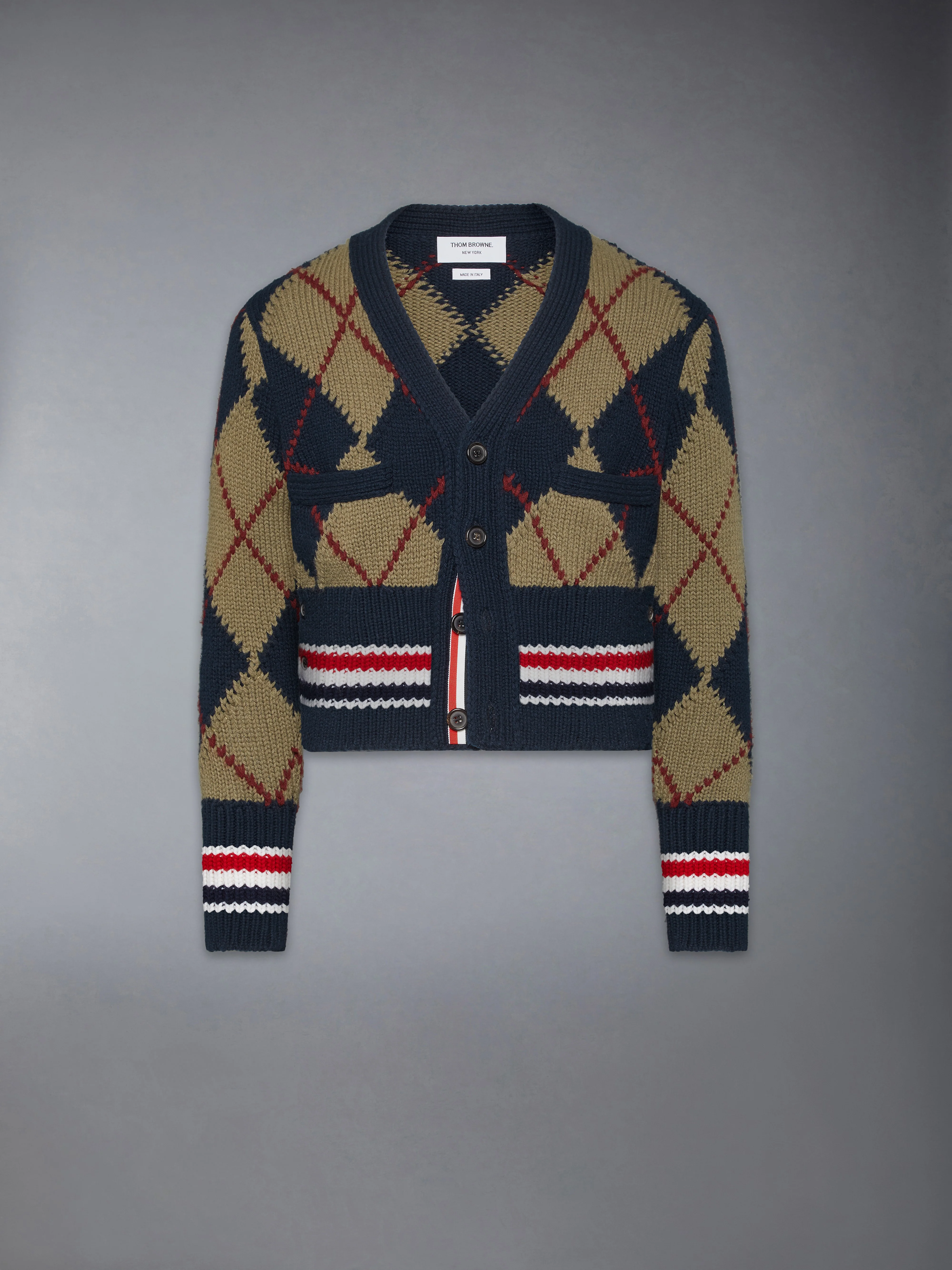 MERINO WOOL ARGYLE INTARSIA V NECK CARDIGAN - Image 6