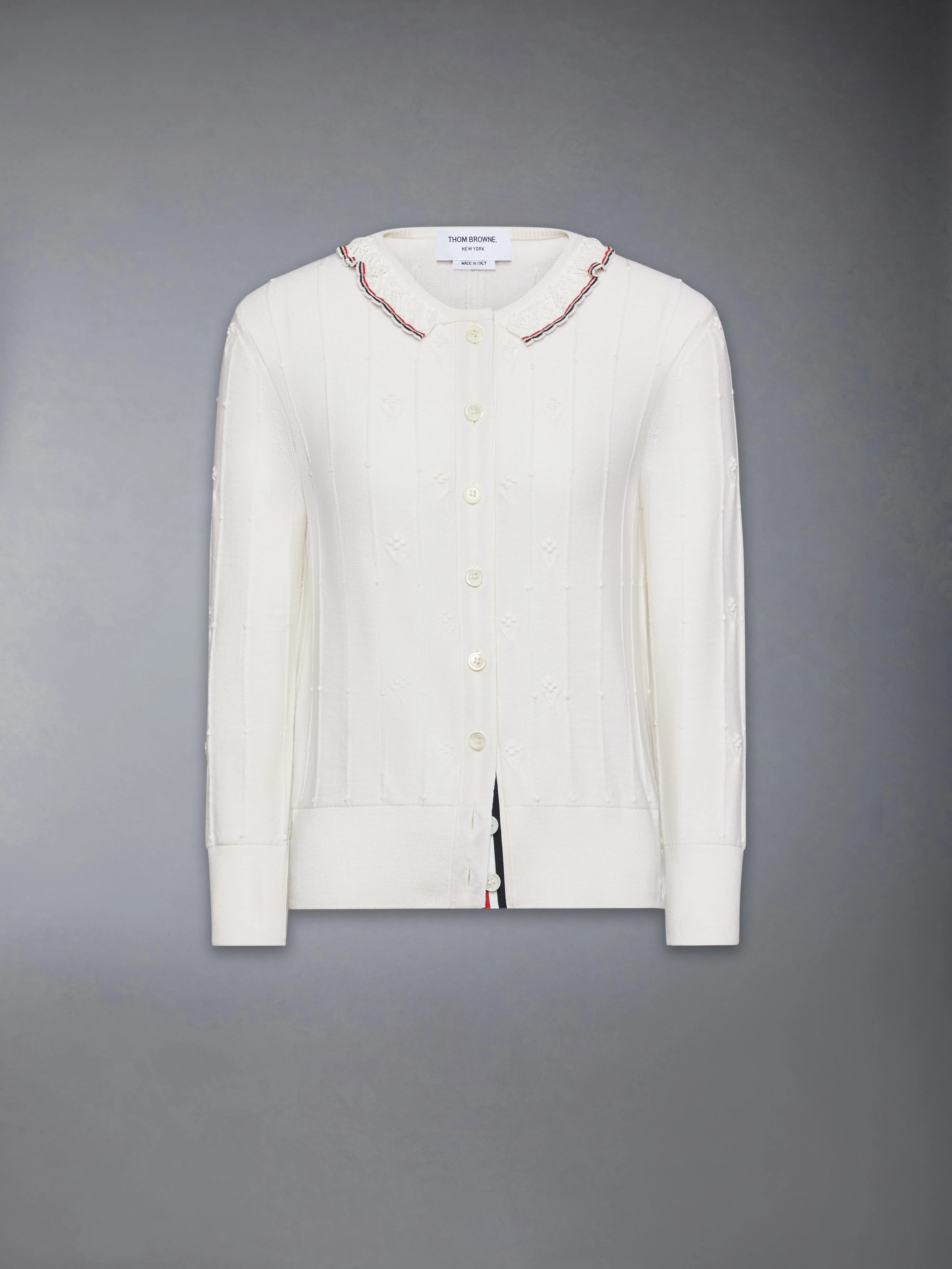 MERINO WOOL BOBBLE STITCH LACE TRIM CARDIGAN - Image 6