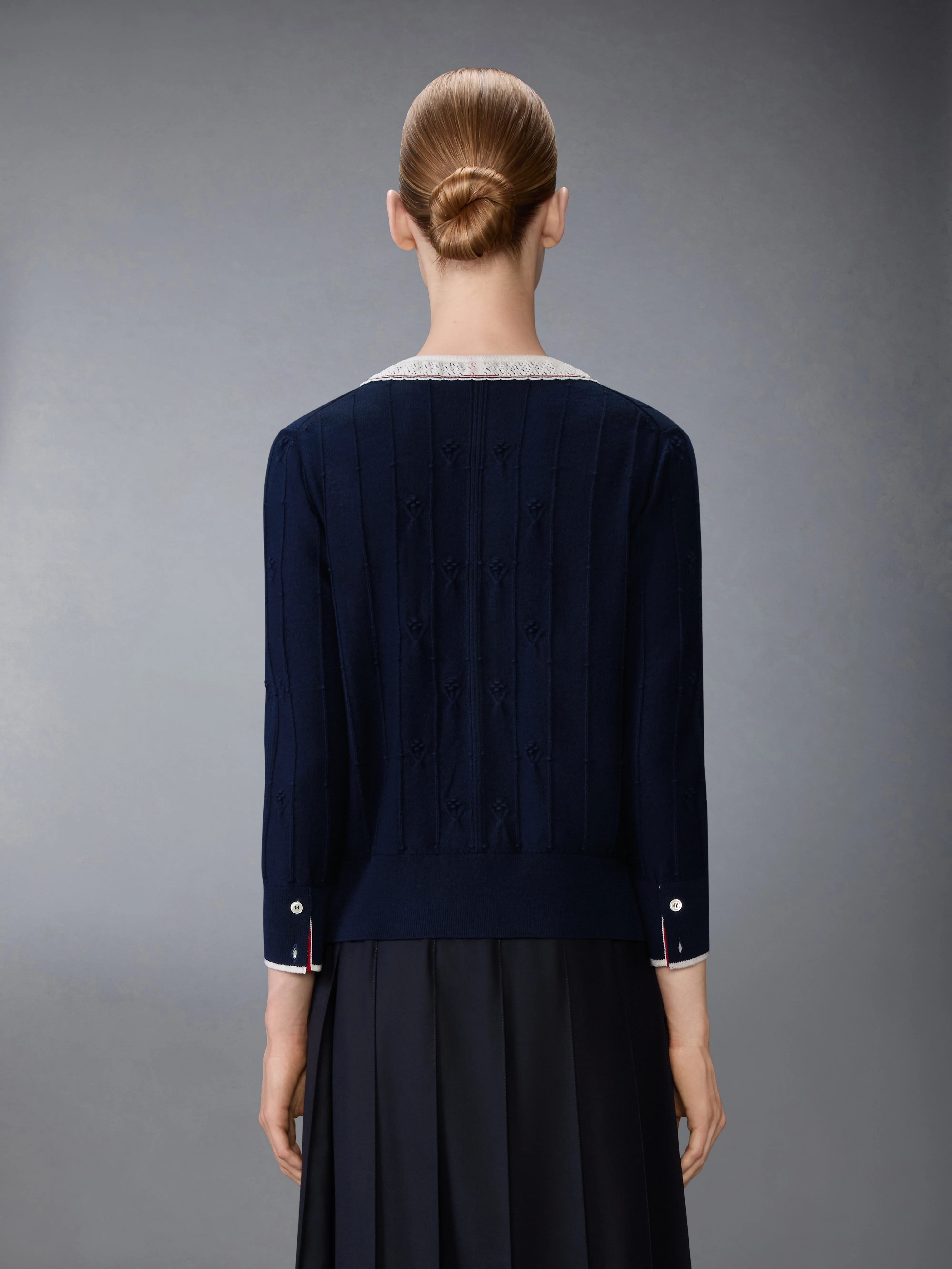MERINO WOOL BOBBLE STITCH LACE TRIM CARDIGAN - Image 2