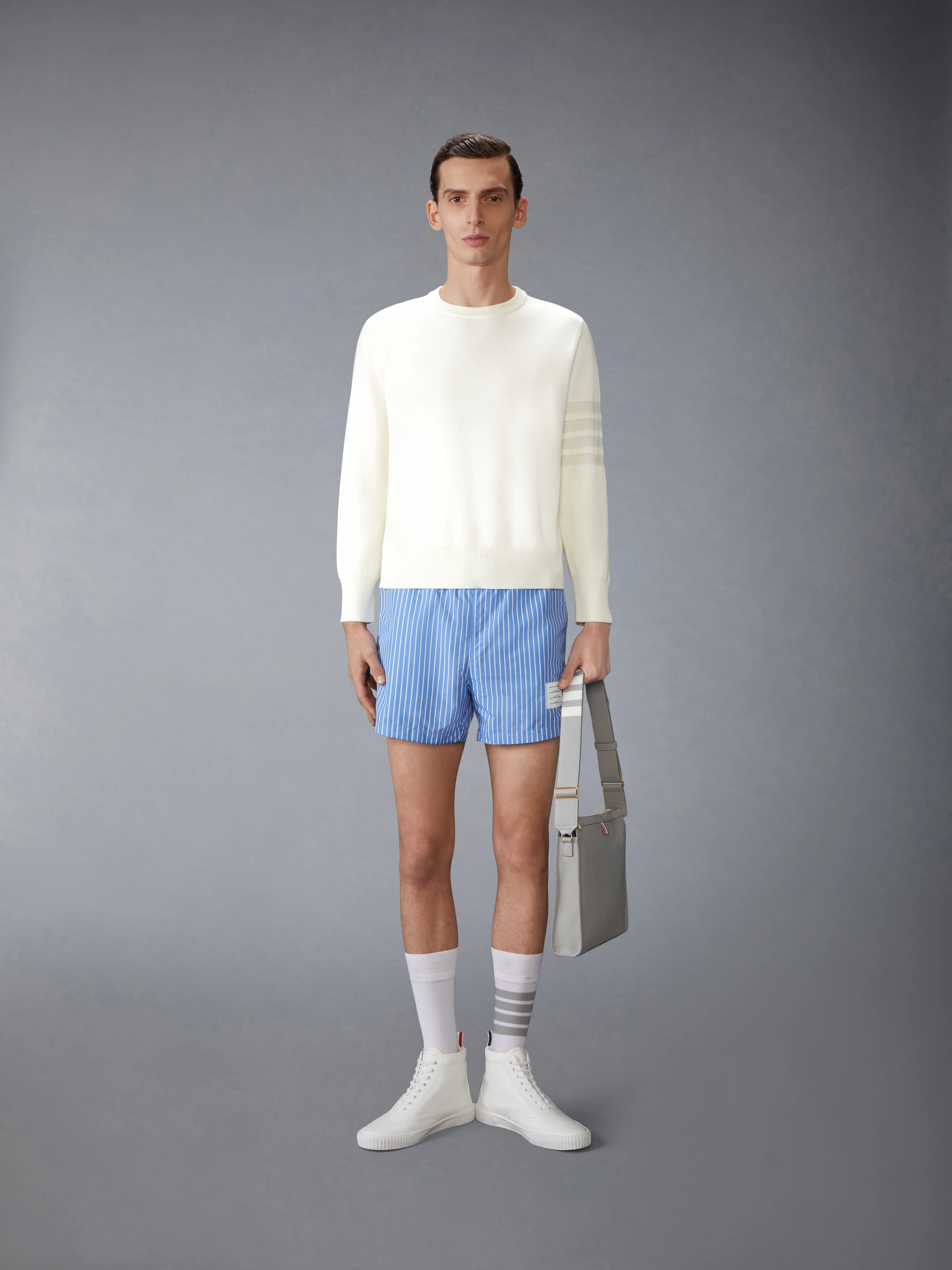 MERINO WOOL DOUBLE FACE 4-BAR CREW NECK PULLOVER - Image 3