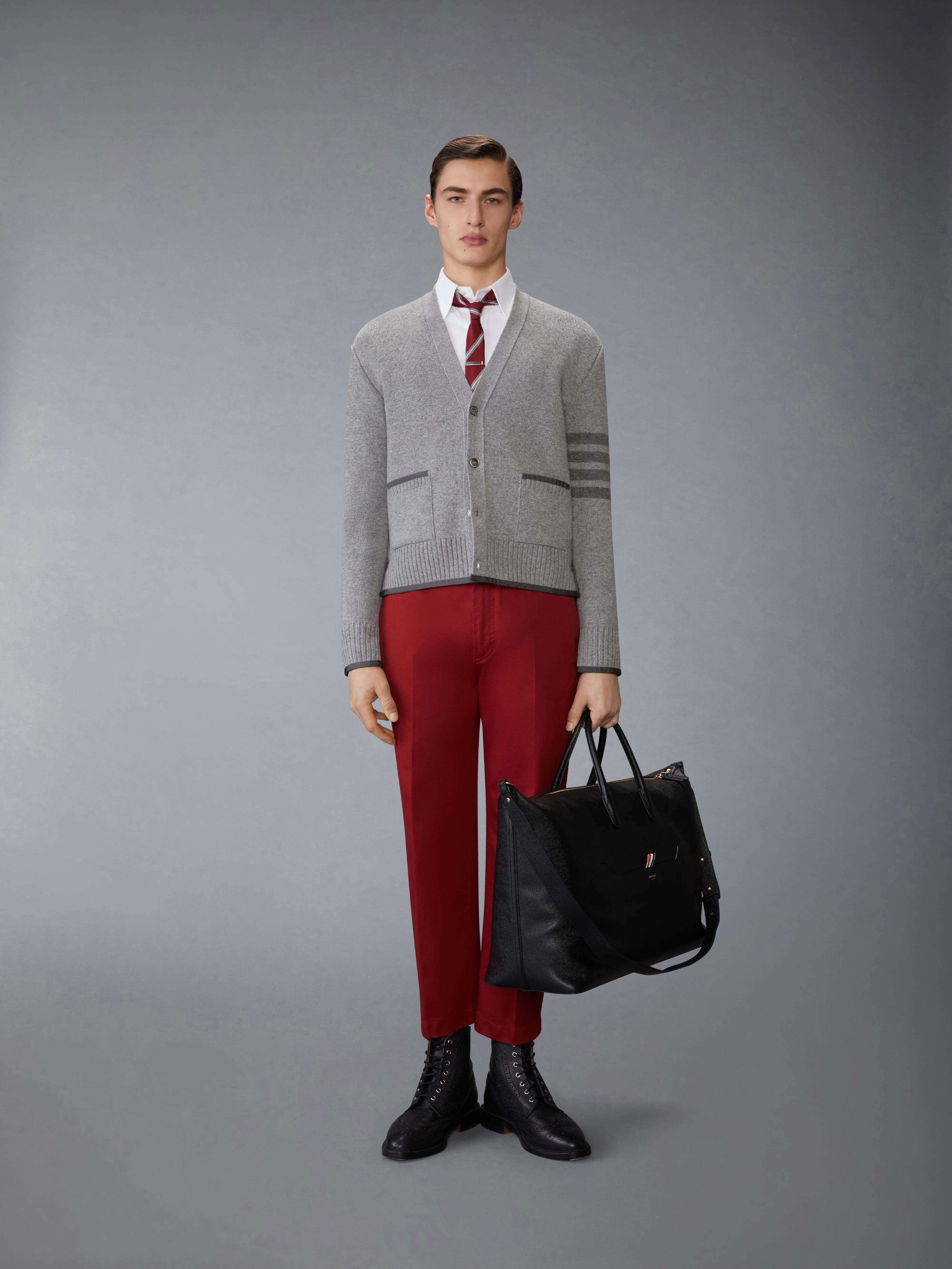 MILANO STITCH MERINO WOOL 4-BAR V NECK CARDIGAN - Image 3