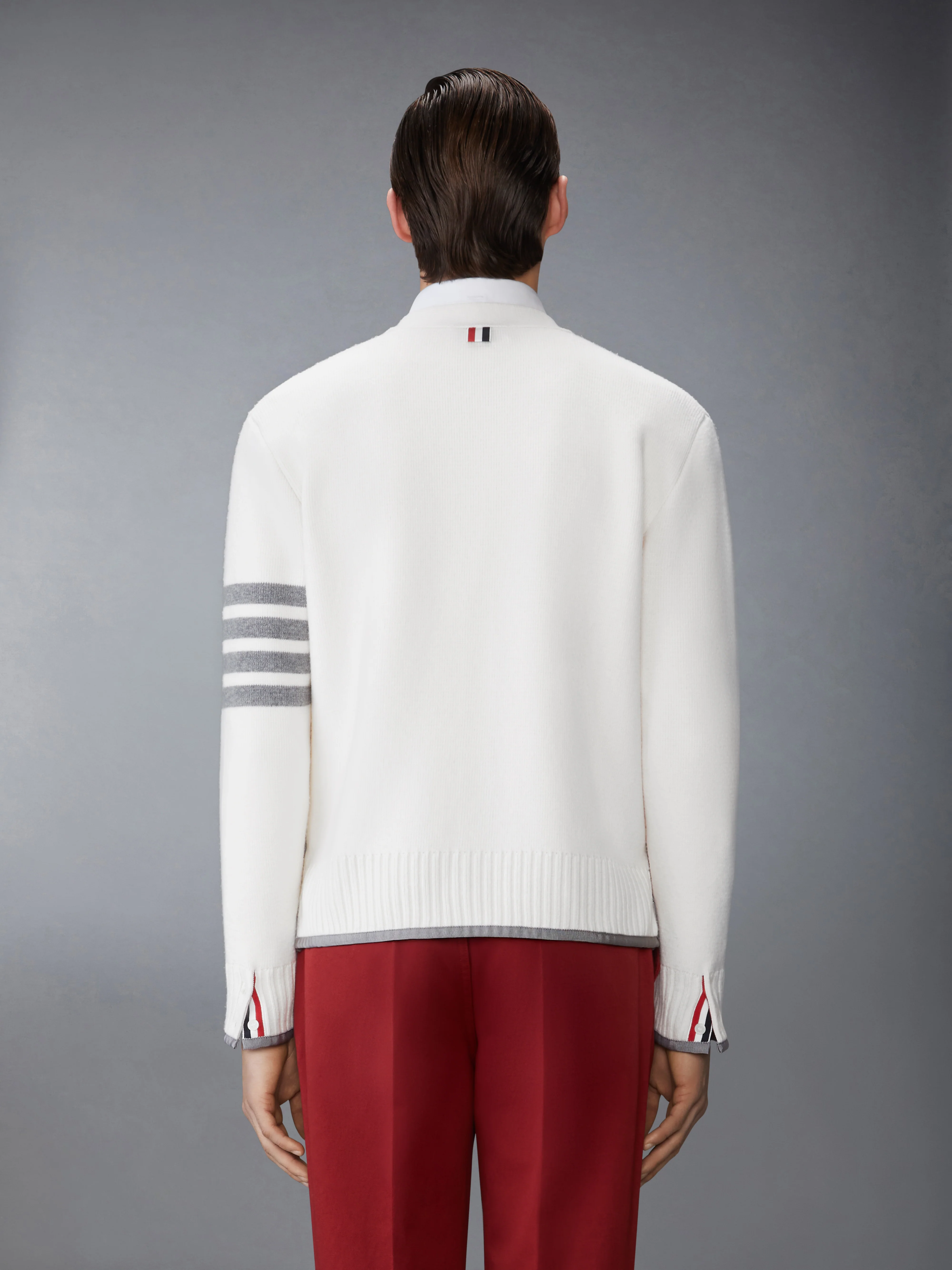 MILANO STITCH MERINO WOOL 4-BAR V NECK CARDIGAN - Image 2