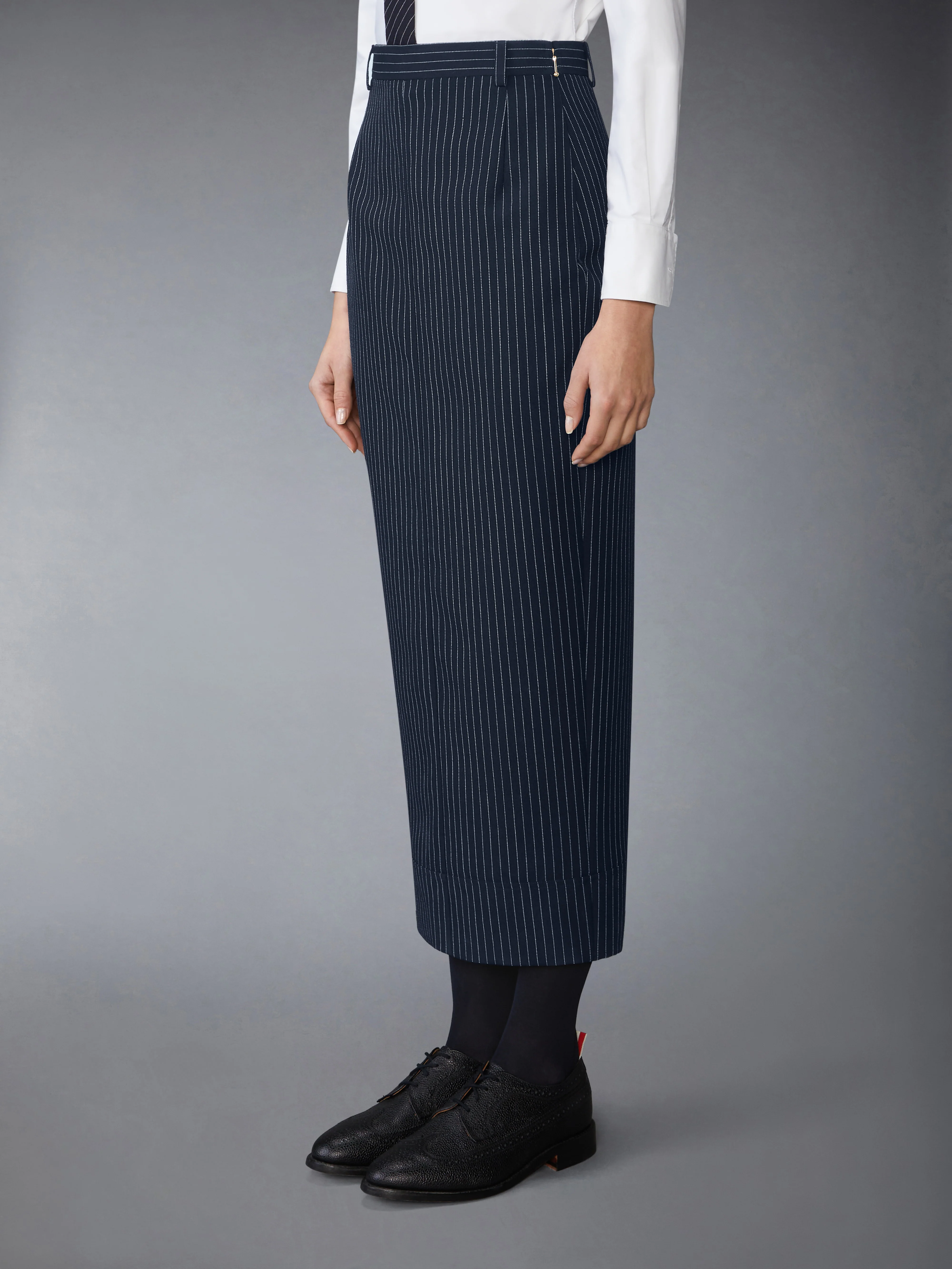 PINSTRIPE HIGH TWIST WOOL HIGH WAISTED PENCIL SKIRT - Image 2