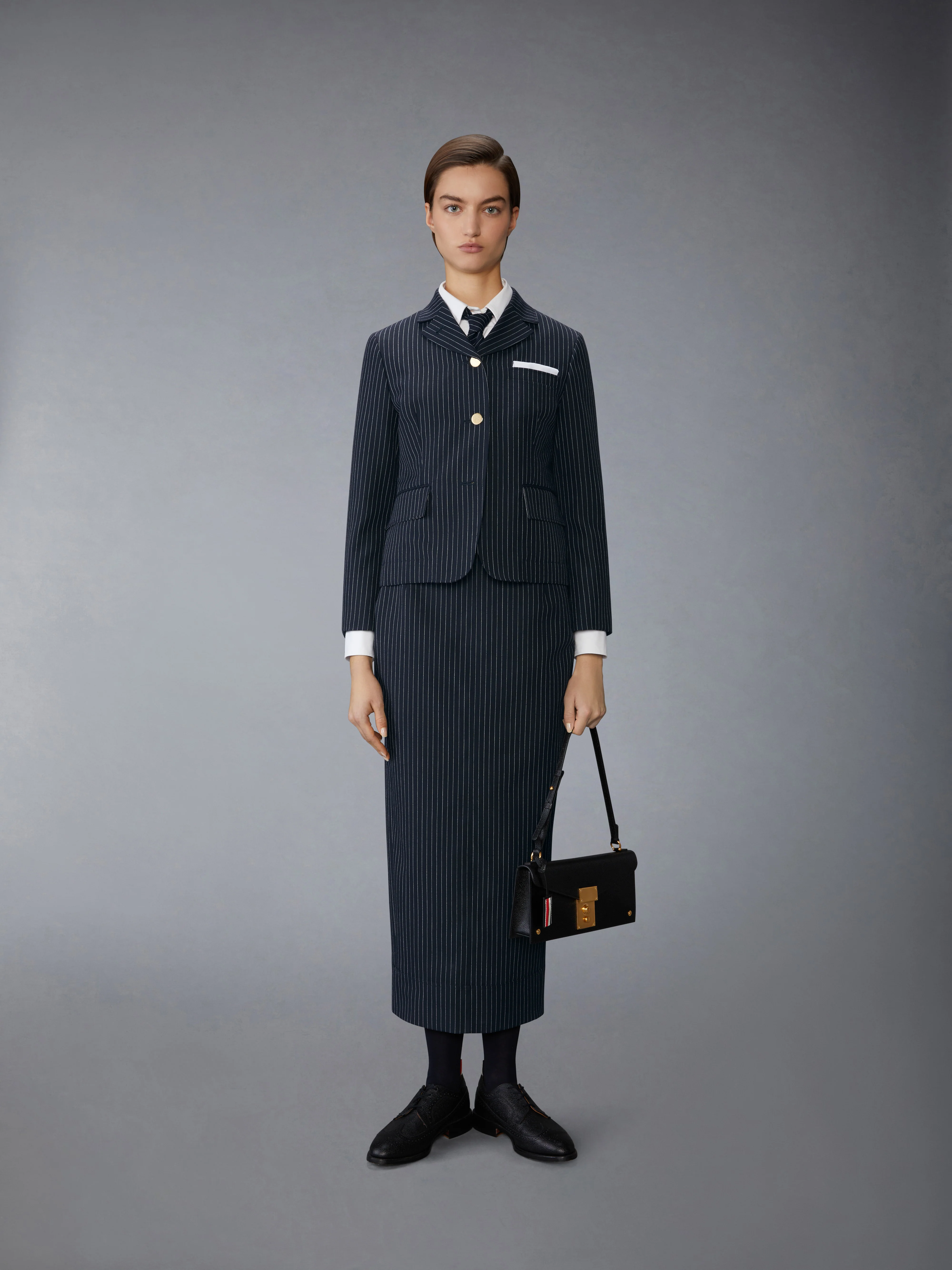 PINSTRIPE HIGH TWIST WOOL HIGH WAISTED PENCIL SKIRT - Image 4