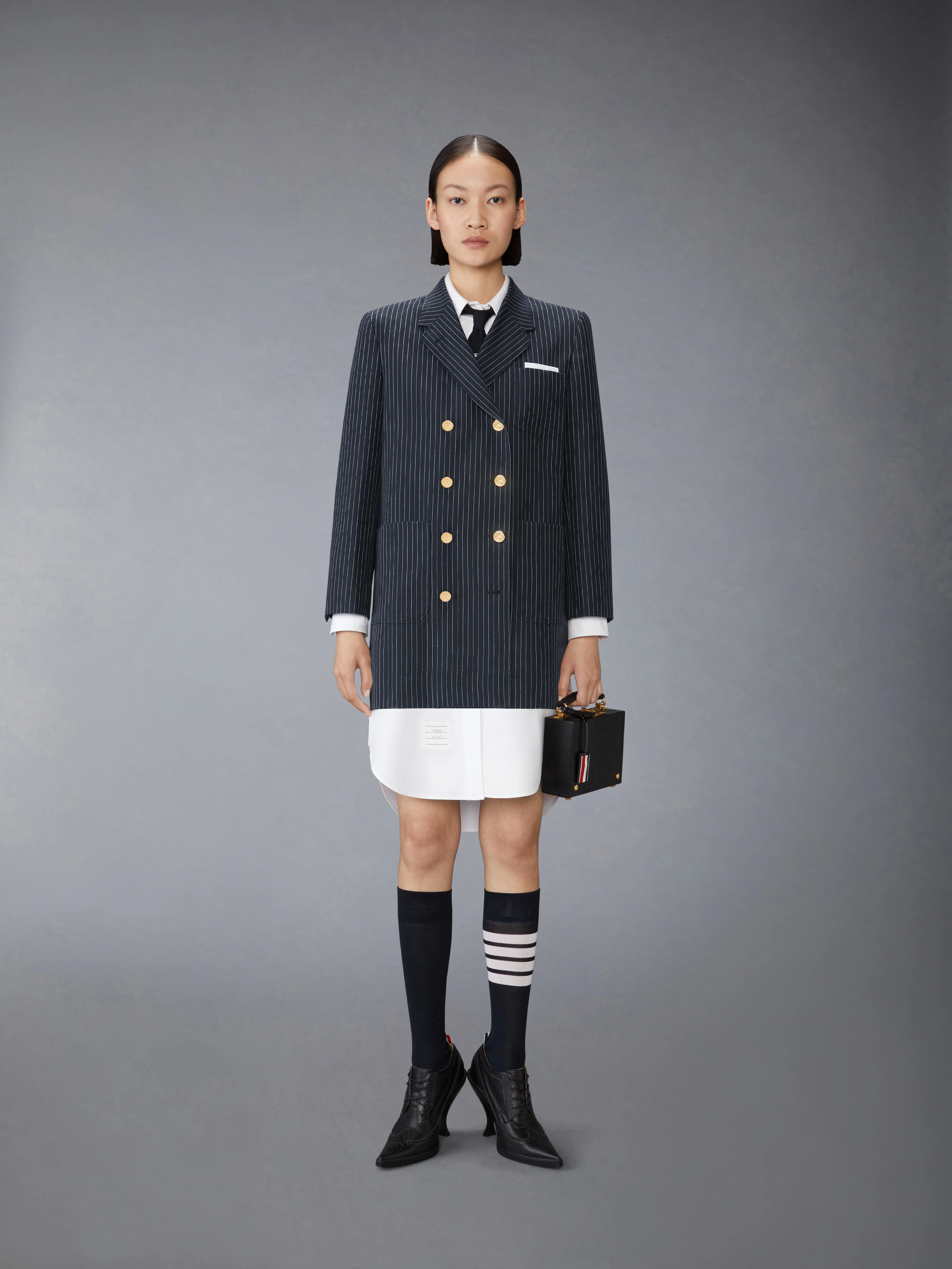 PINSTRIPE HIGH TWIST WOOL SACK SPORTCOAT DRESS - Image 4
