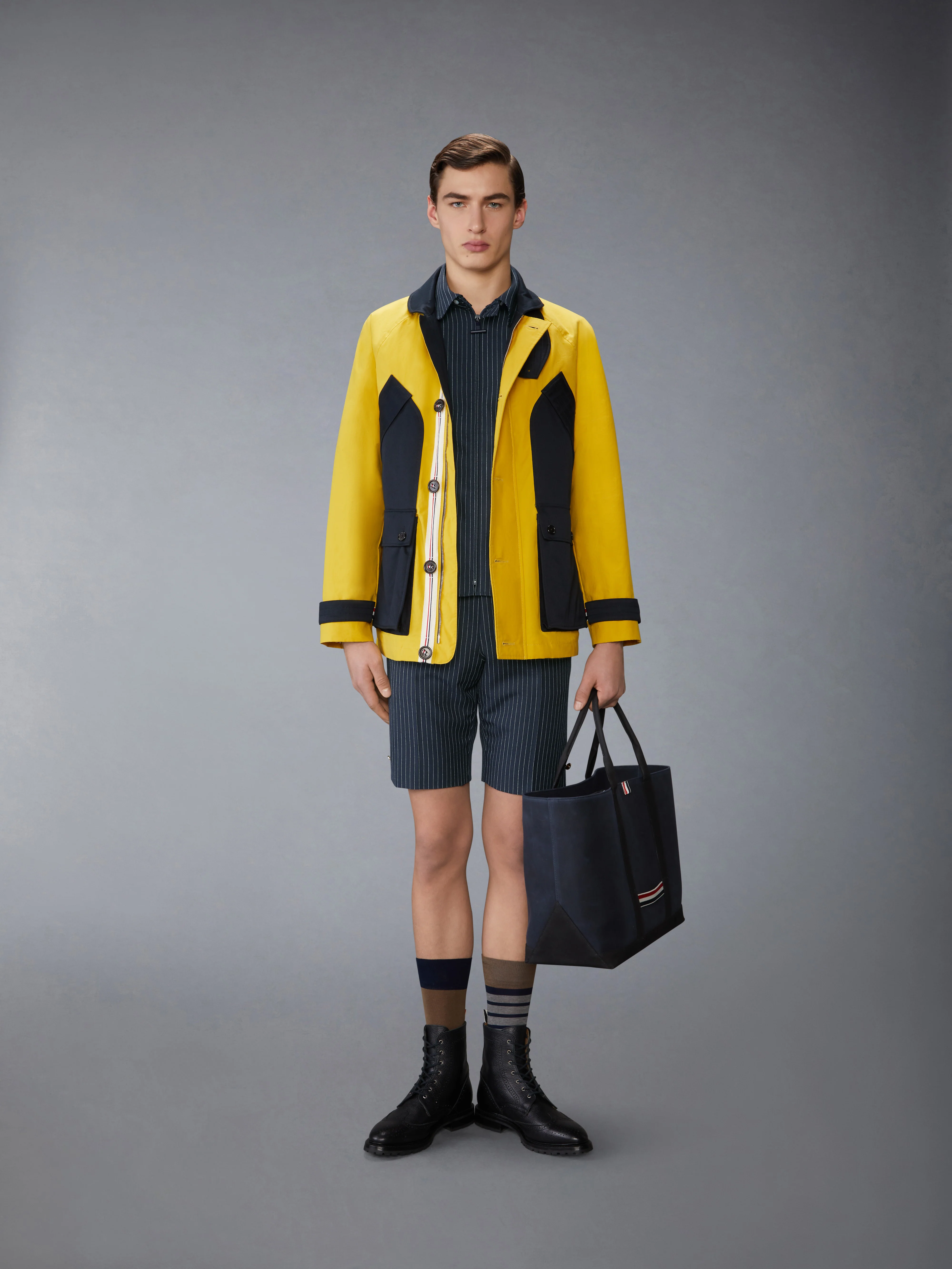 PINSTRIPE HIGH TWIST WOOL ZIP UP SHIRT - Image 3