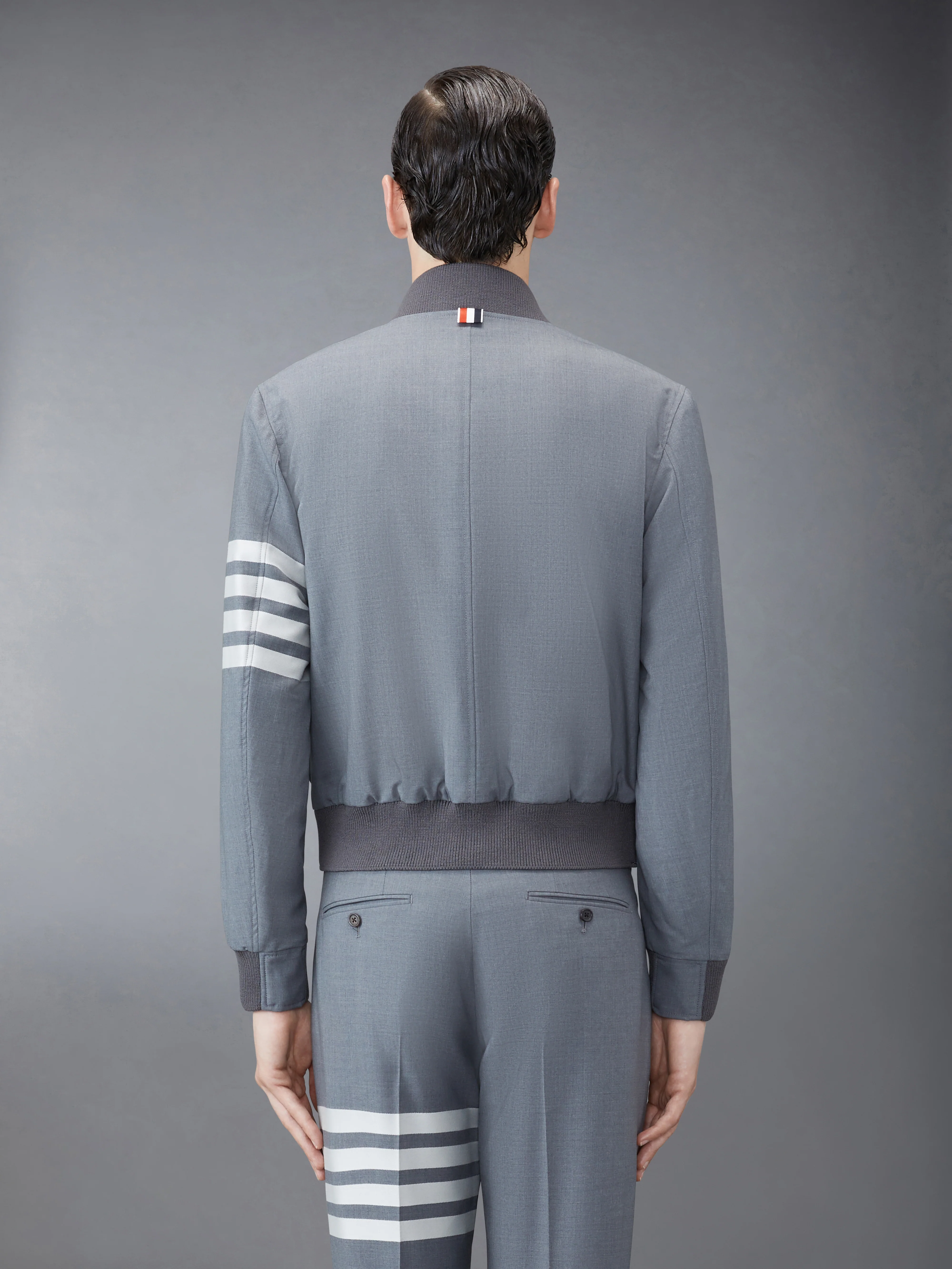 PLAIN WEAVE 4-BAR KNIT RIB BLOUSON JACKET - Image 2