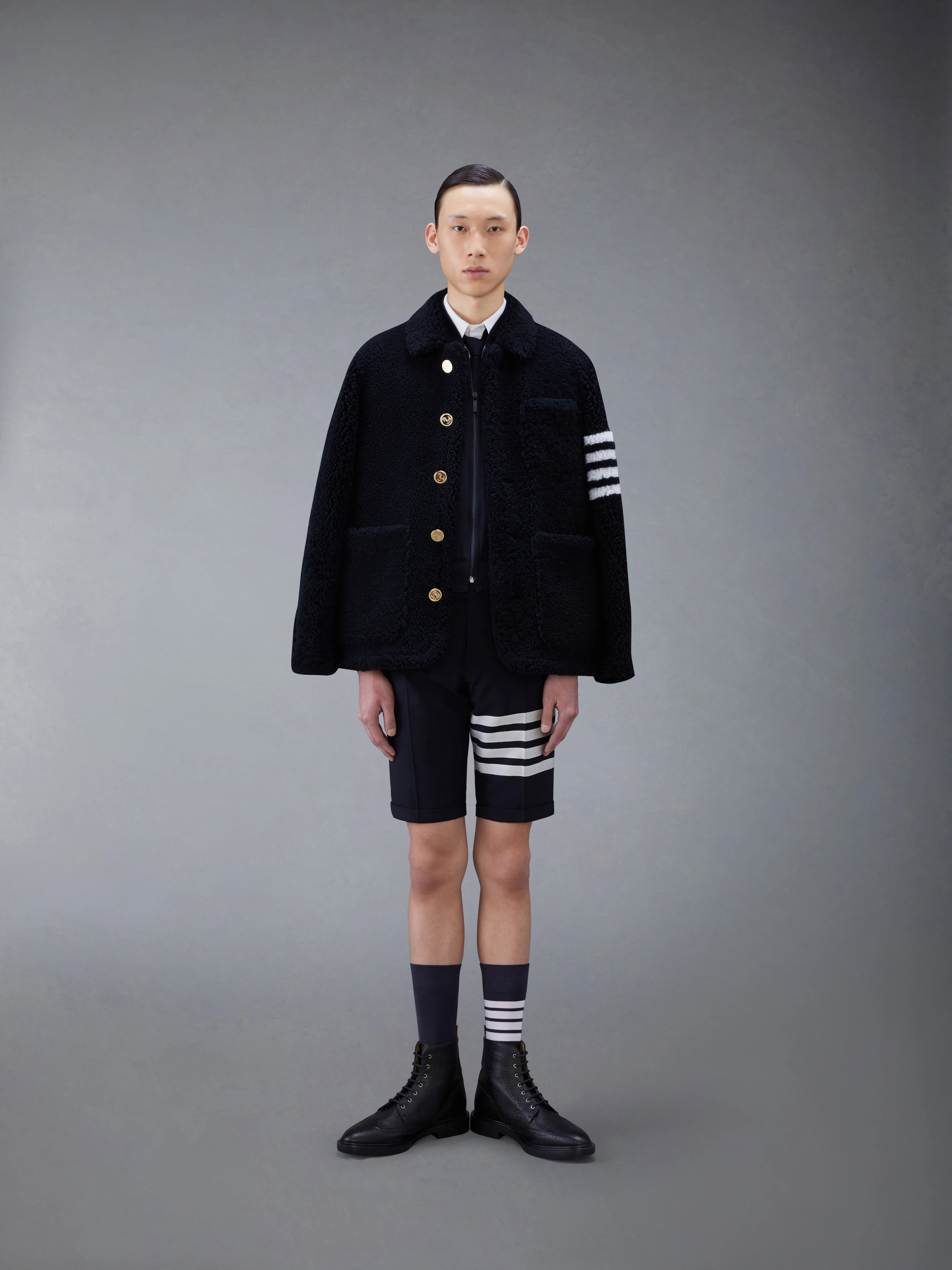 PLAIN WEAVE 4-BAR KNIT RIB BLOUSON JACKET - Image 4
