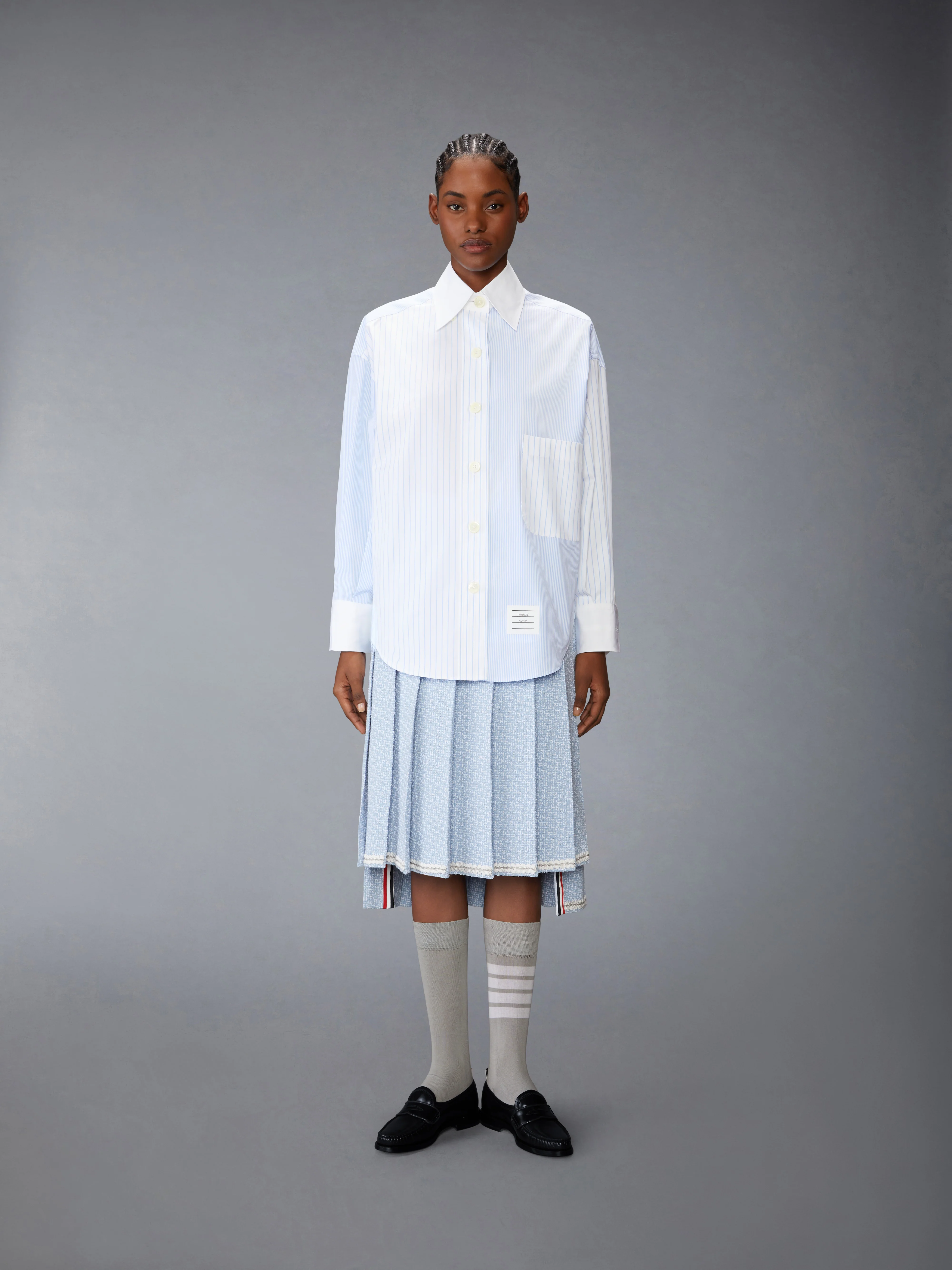 POPLIN PINSTRIPE FUNMIX MICRO UNIVERSITY STRIPED SUPERSIZED LONG SLEEVE SHIRT - Image 3