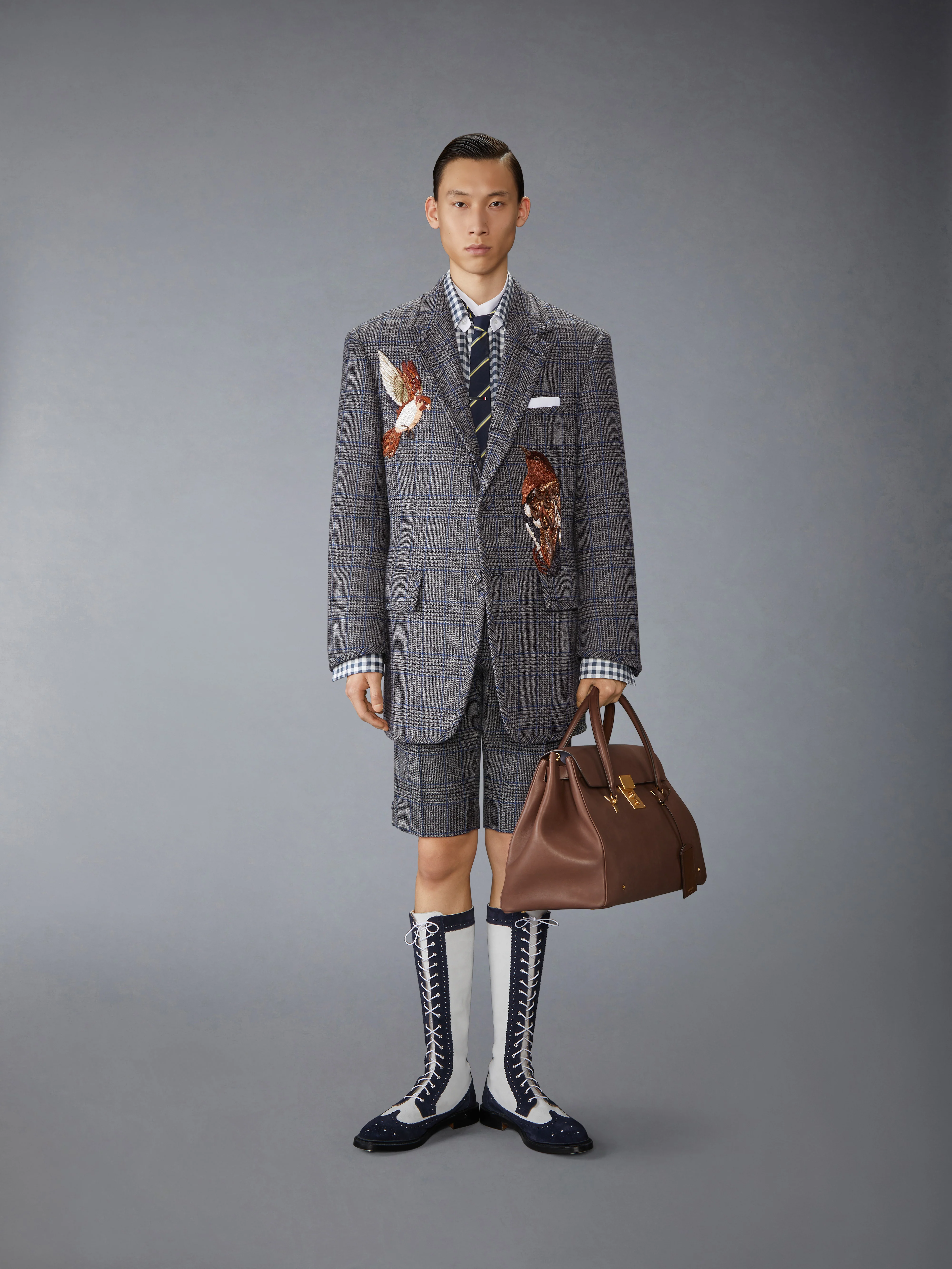 PRINCE OF WALES HUNTING TWEED BIRD APPLIQUE OVERSIZED JACKET - Image 3