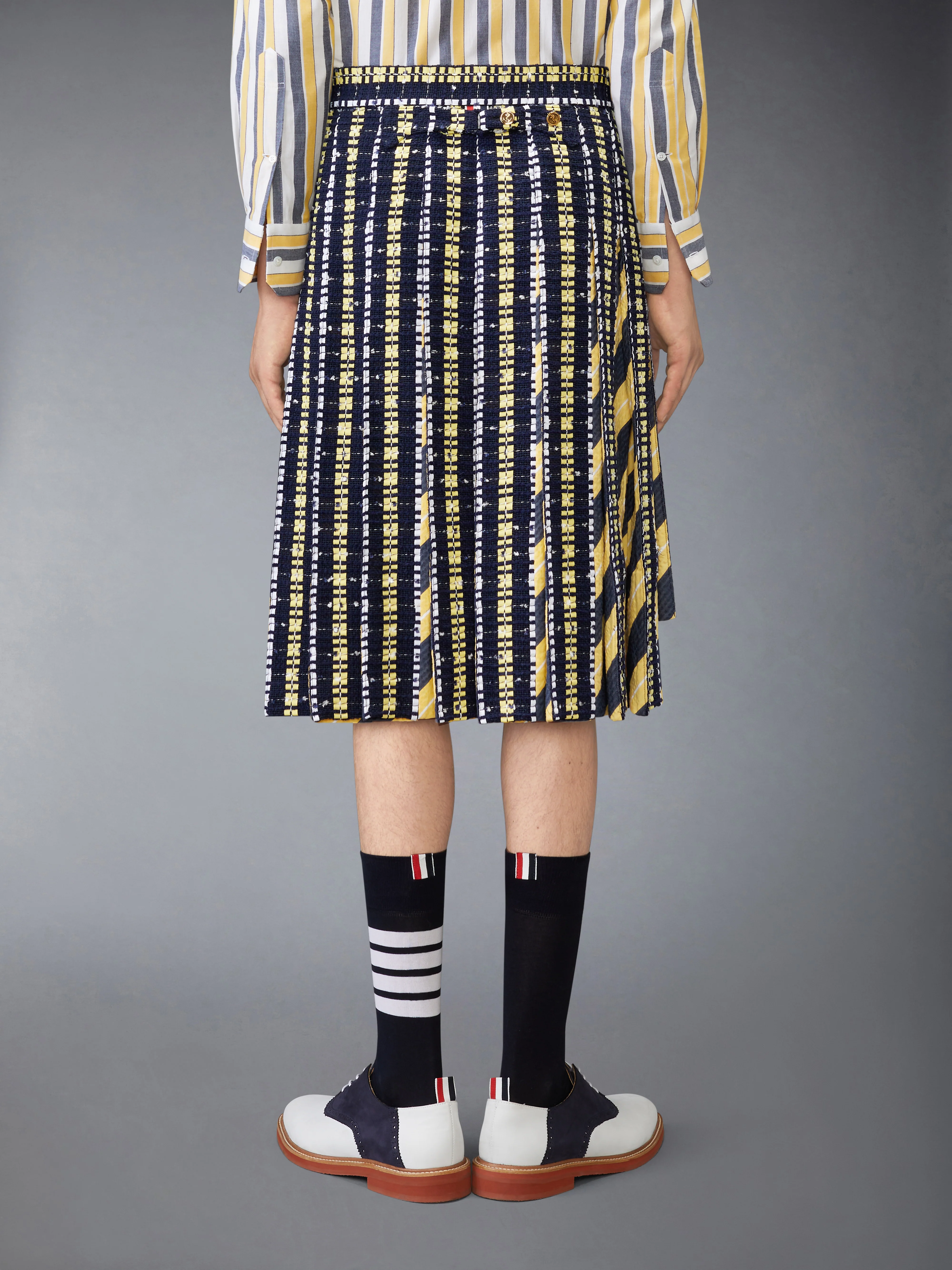 REPP STRIPE GROSGRAIN TWEED PLEATED SKIRT - Image 3