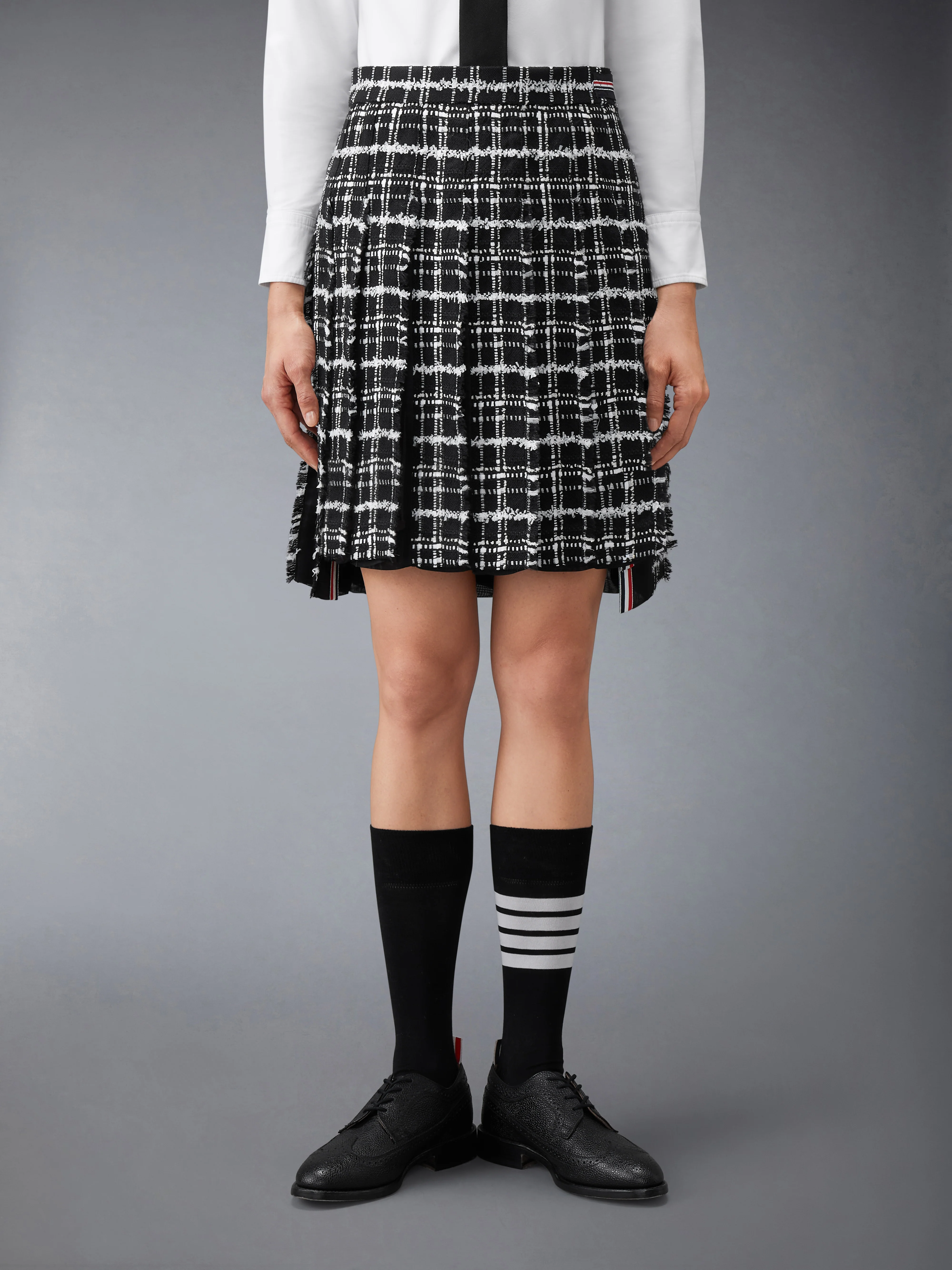 RIBBON TWEED PLEATED SKIRT WITH FRAY EDGE - Image 2