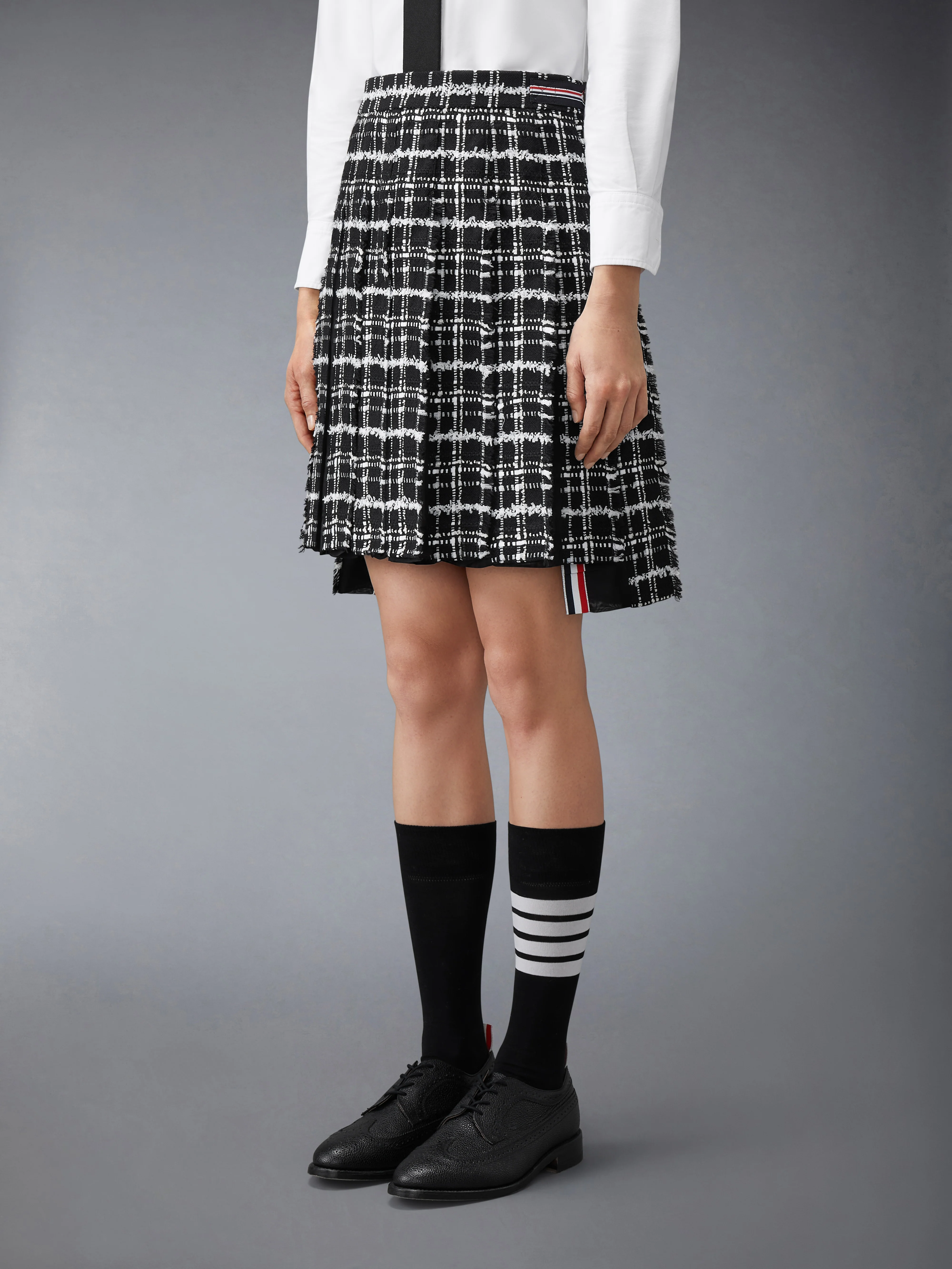 RIBBON TWEED PLEATED SKIRT WITH FRAY EDGE - Image 3