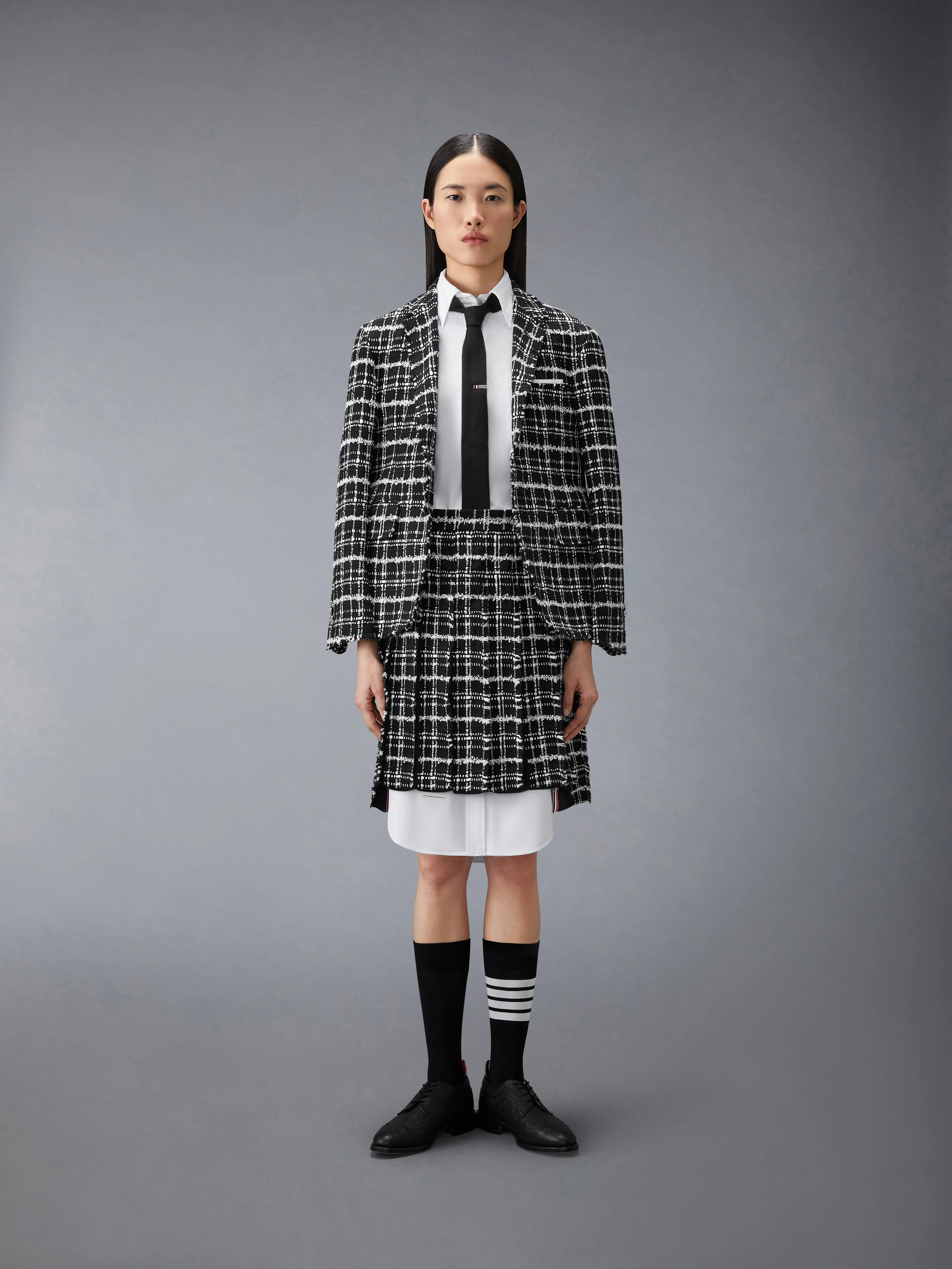 RIBBON TWEED PLEATED SKIRT WITH FRAY EDGE - Image 5